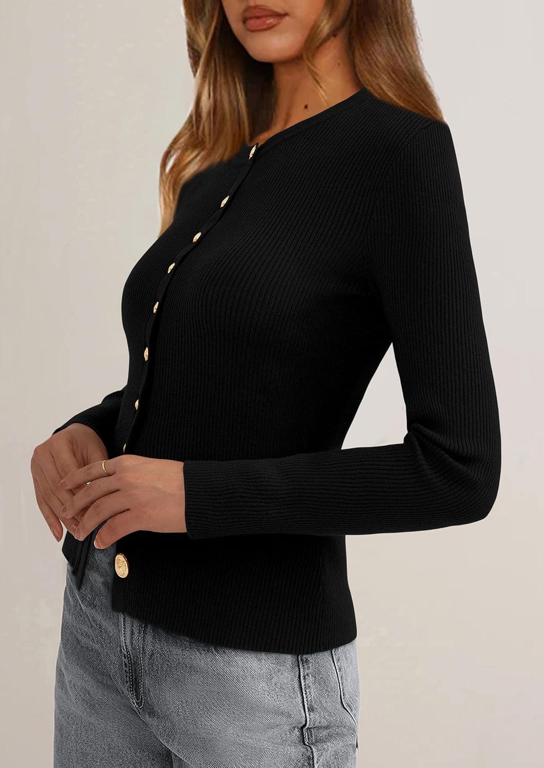 Detalle de PRETTYGARDEN 2026 Ribbed Button-Up Cardigan Sweater