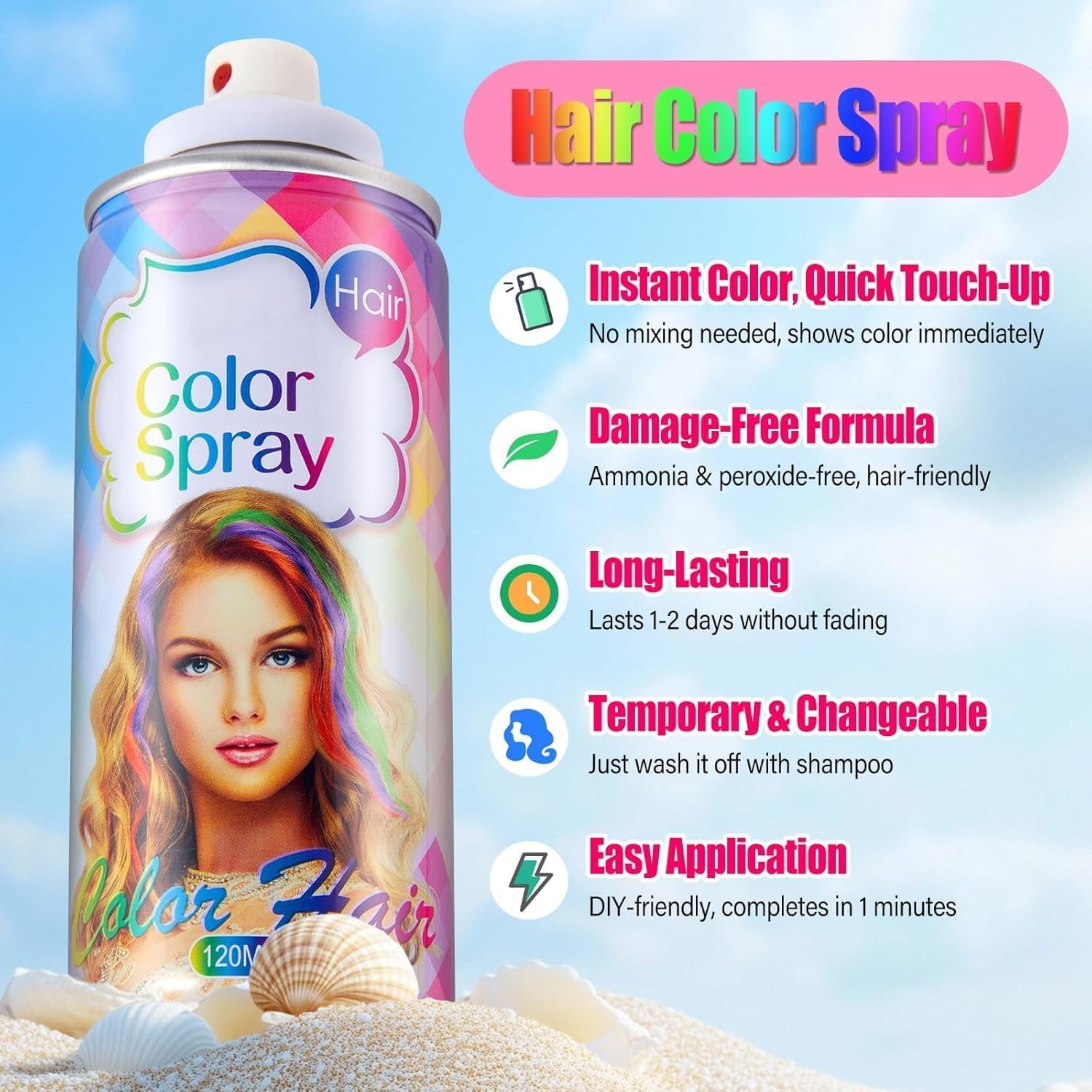 Detalle de Acomler Red Temporary Hair Color Spray, Washable One-Day Color