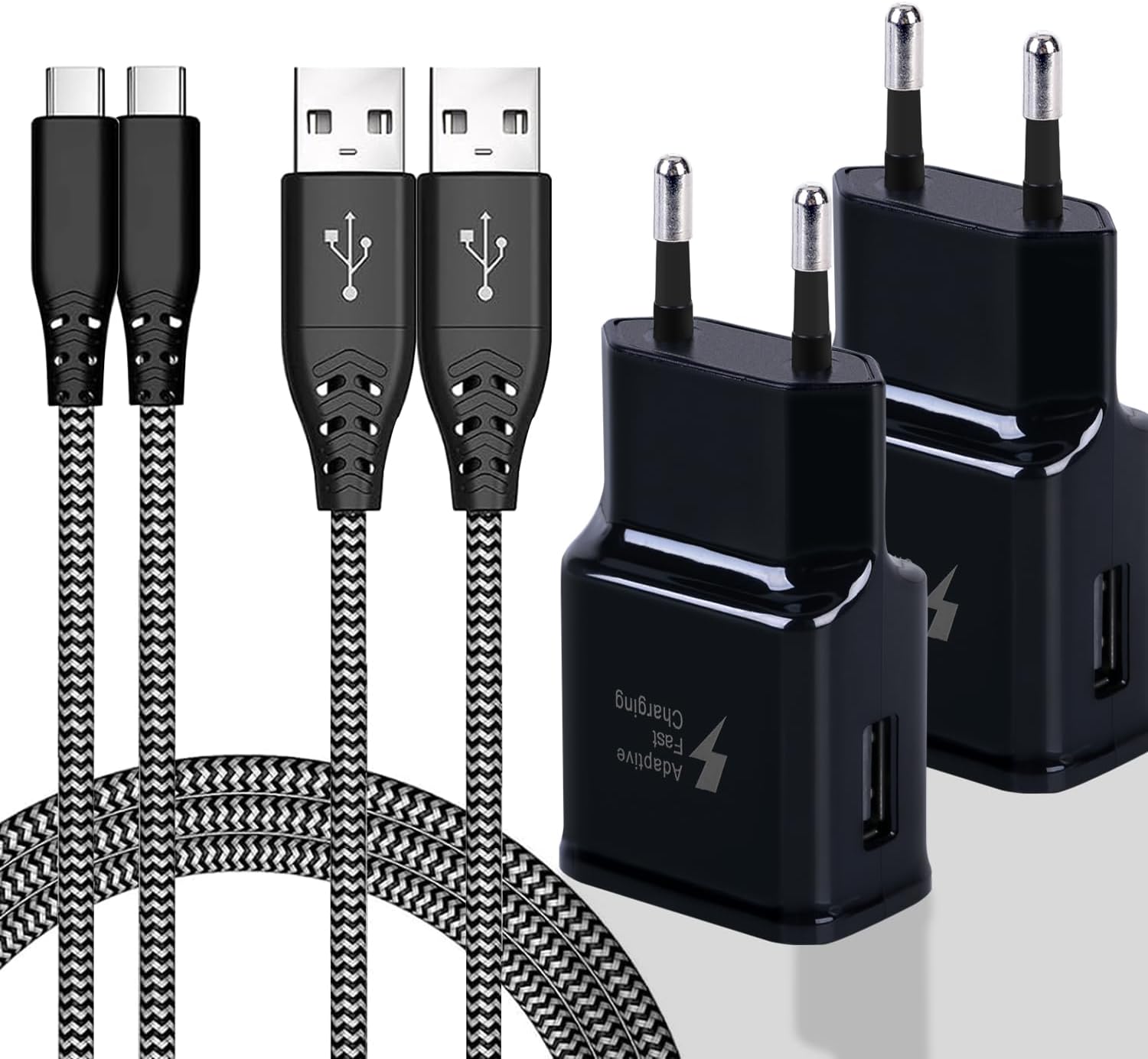 Detalle de (2 Pack) Caricatore USB per Samsung con cavi USB-C da 2 m: compatibile con Galaxy S e A