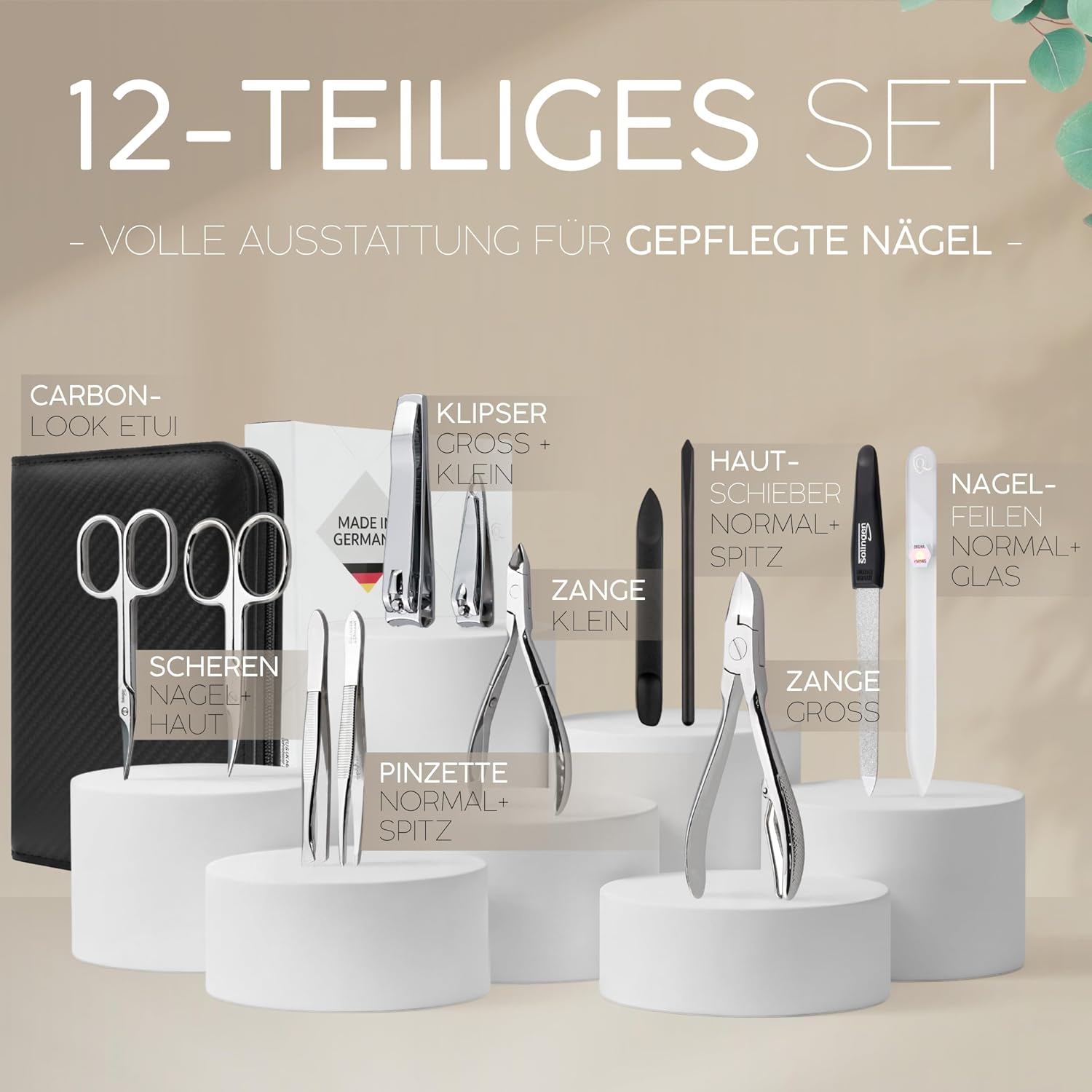 Detalle de marQus Solingen Maniküre-Set 12-teilig im Kunstleder-Etui – Komplett-Kit für Hand- und Fußpflege