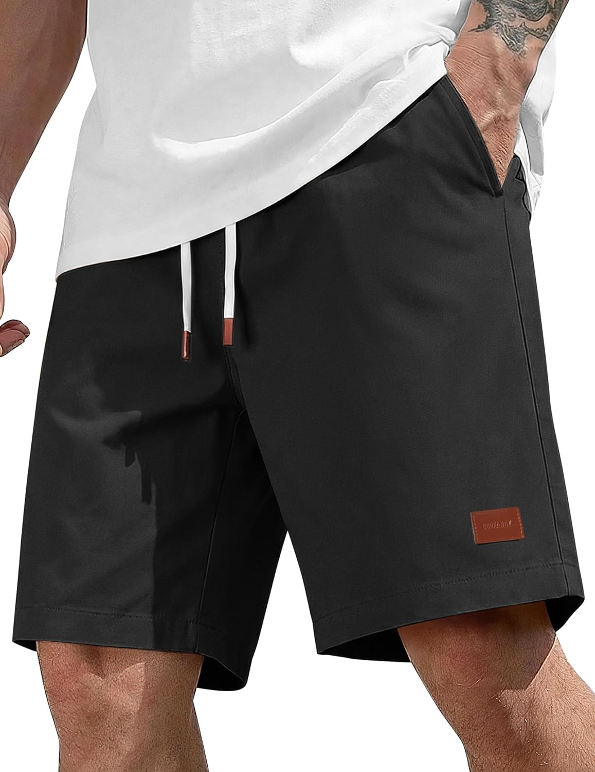 Detalle de COOFANDY Men's Cotton Chino Shorts 9 Inch: Casual Comfort with Practical Pockets