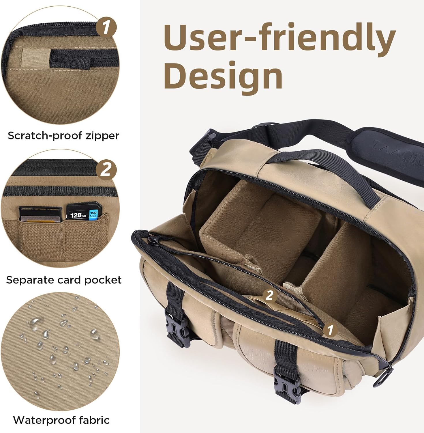 Detalle de TAATOK Camera Sling Bag for SLR/DSLR — Water Resistant with Tripod Holder (Coffee)