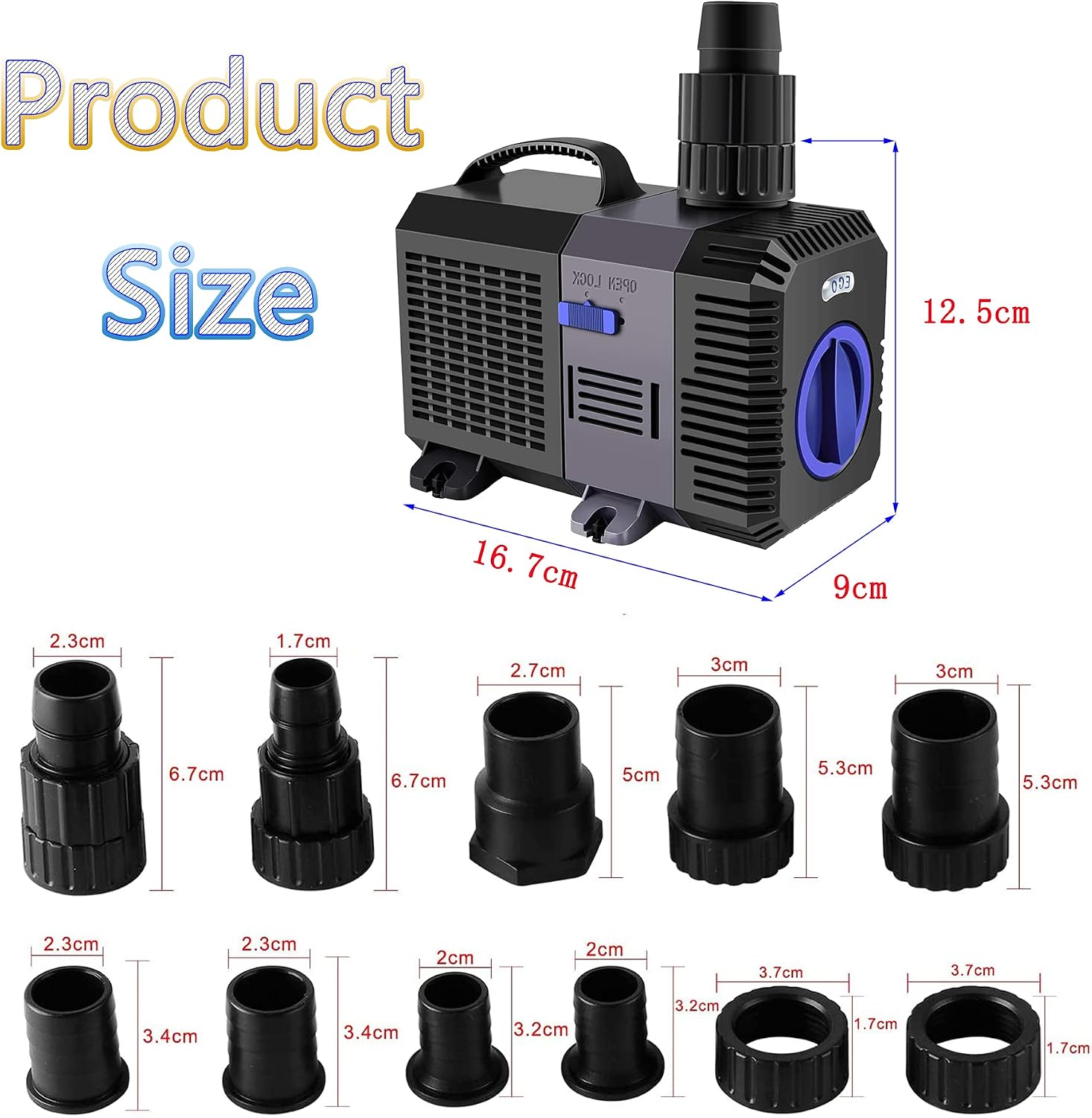 Detalle 2 de YAOBLUESEA Eco Teichpumpe & Filterpumpe 3000 l/h, 10 W – Tauchpumpe für Teich, Bachlauf und Aquarien