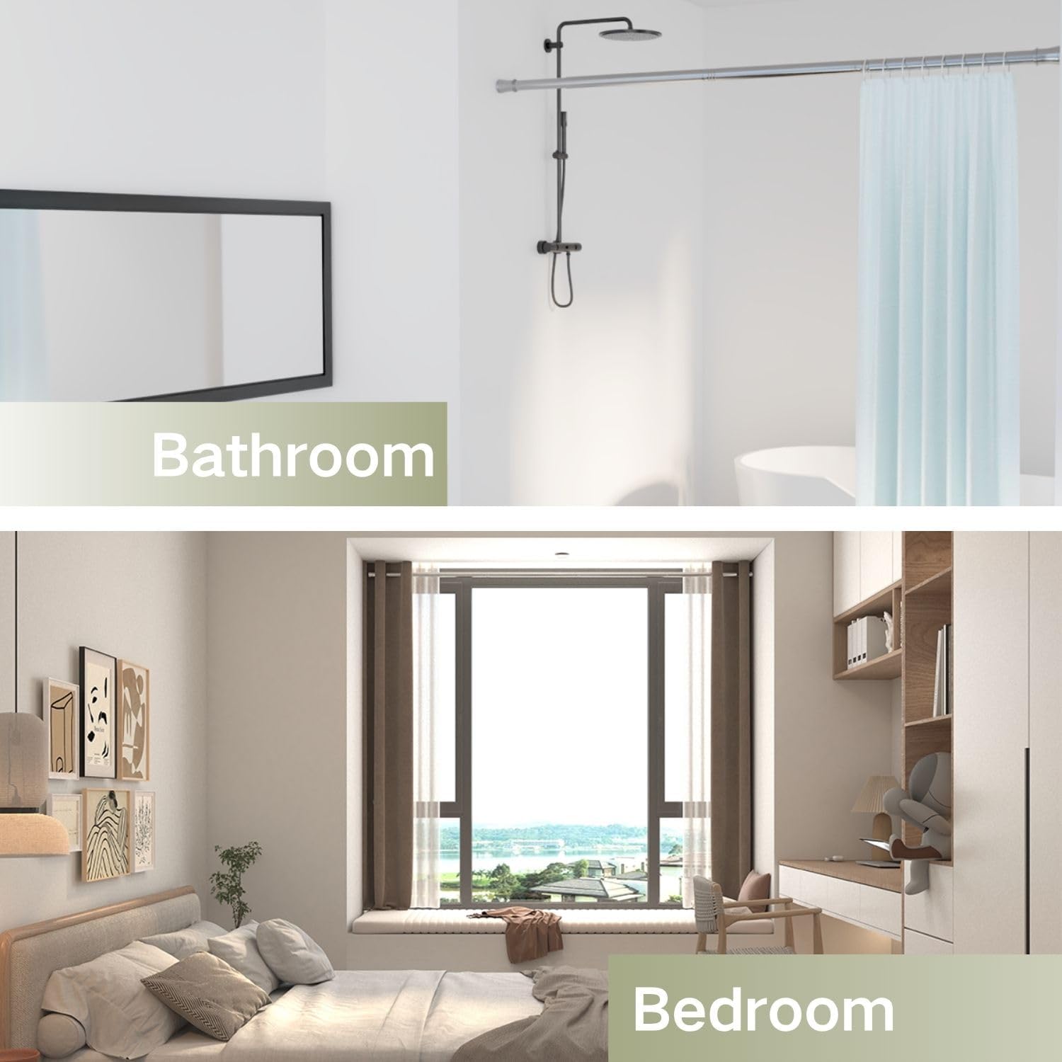 Thumbnail 5 de Shower Curtain Rail Extendable Curtain Pole: Anti-Slip, Tool-Free Installation