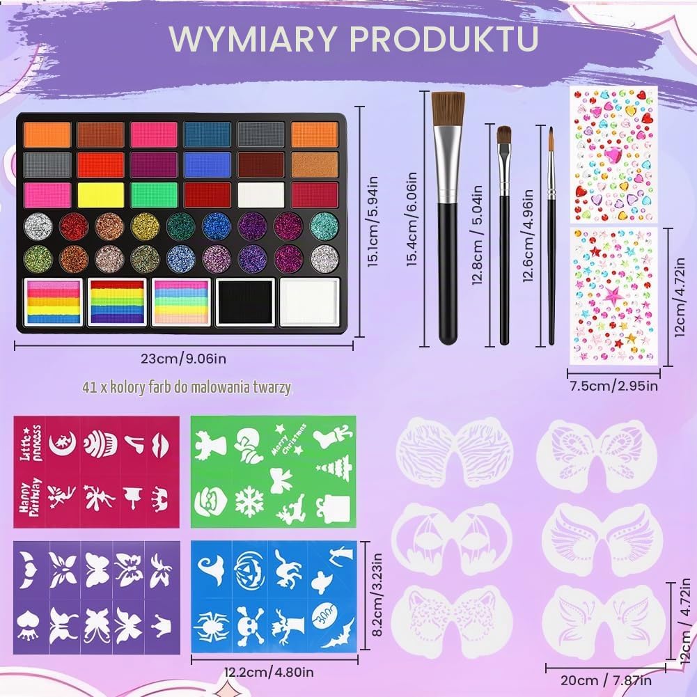 Detalle de AYBUY 8036692 paleta do makijażu dla dzieci, 20 farb wodnych i szablony