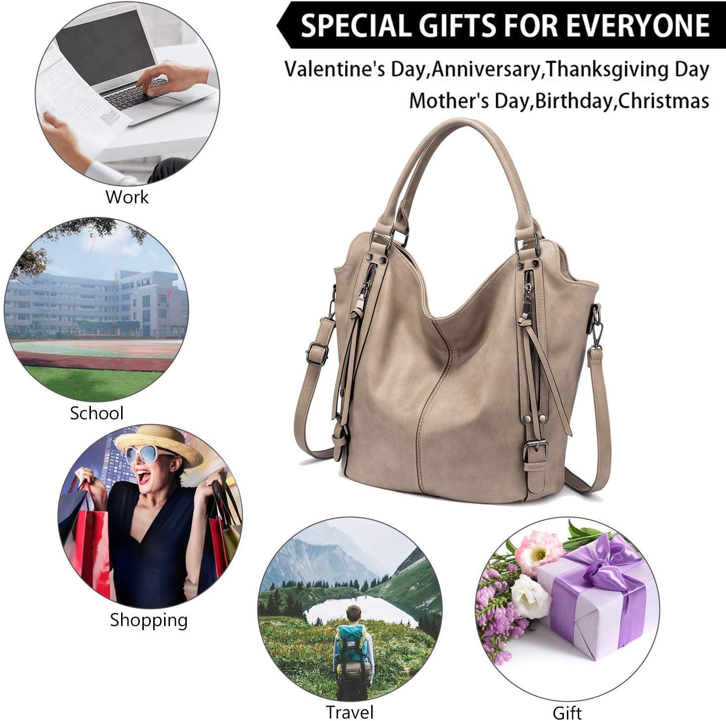 Thumbnail 6 de Realer Borsa Donna Set Grande: Borsa a Mano EcoPelle, Tracolla Regolabile e Clutch in 2 pezzi – Colore Cachi