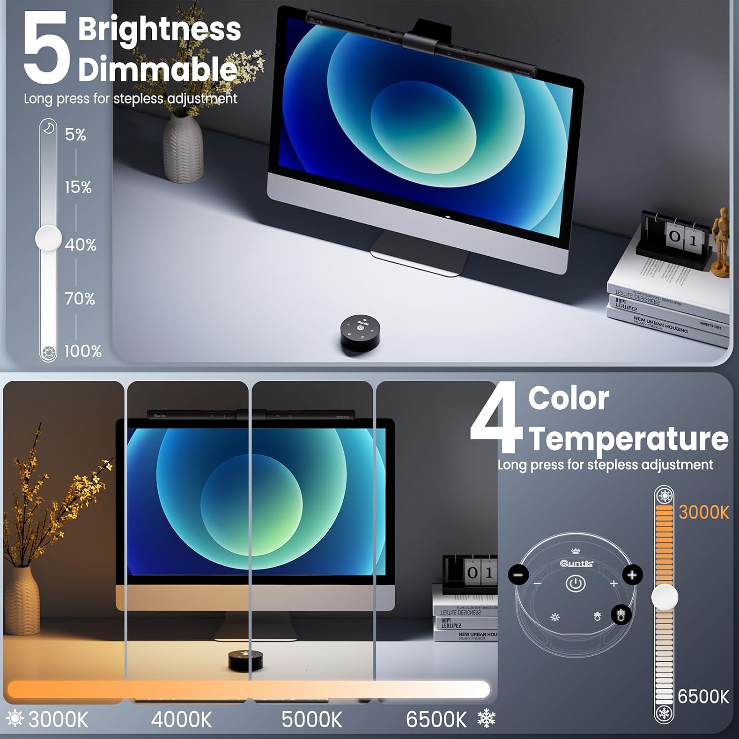 Thumbnail 6 de Quntis Computer Monitor Lamp: Eye-Friendly, Flicker-Free Desk Light with Auto-Dimming