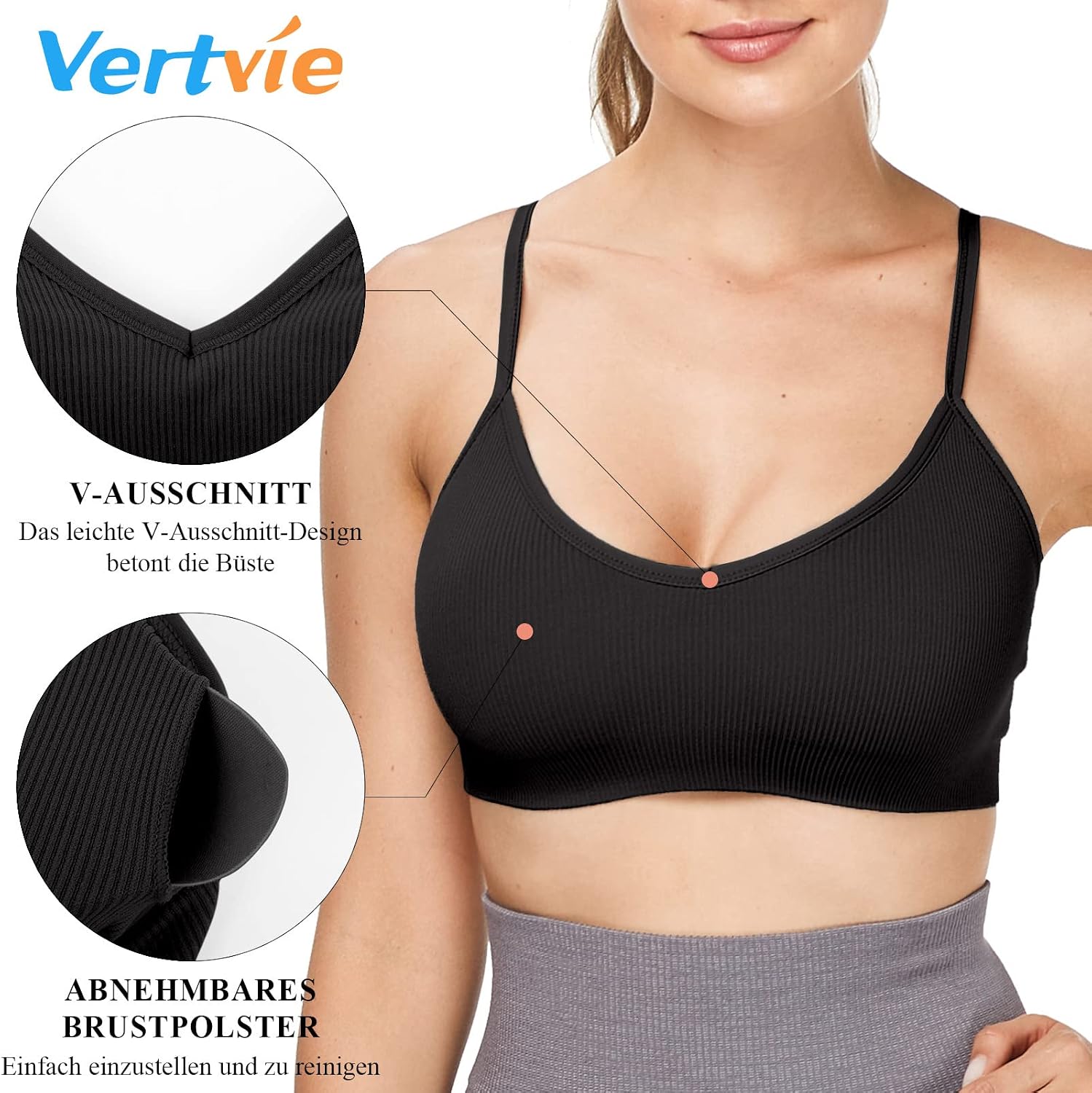 Thumbnail 2 de Vertvie Damen 2/3/4er Set Basic Wohlfühl-BH Sport mit Spaghettiträgern – nahtlos, gepolstert (ohne Bügel)