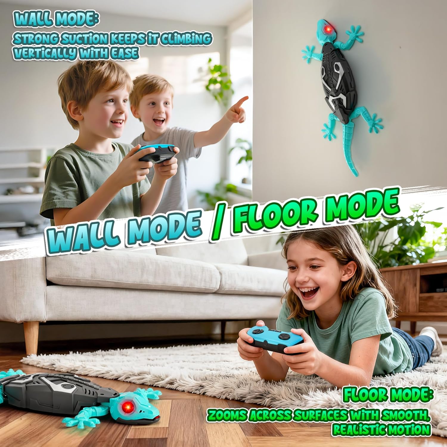Thumbnail 4 de Hamino Wandkletterer Gecko – Fernsteuerter Gecko, 360° Drehung, LED-Augen, Nachtspielzeug (blau)