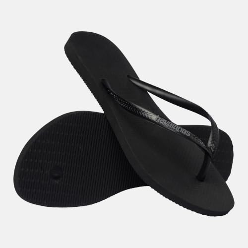 Detalle de Havaianas Slim Logo Pop Up Damen FlipFlop Black/Steel Grey – Slim-Design mit Kontrastlogo