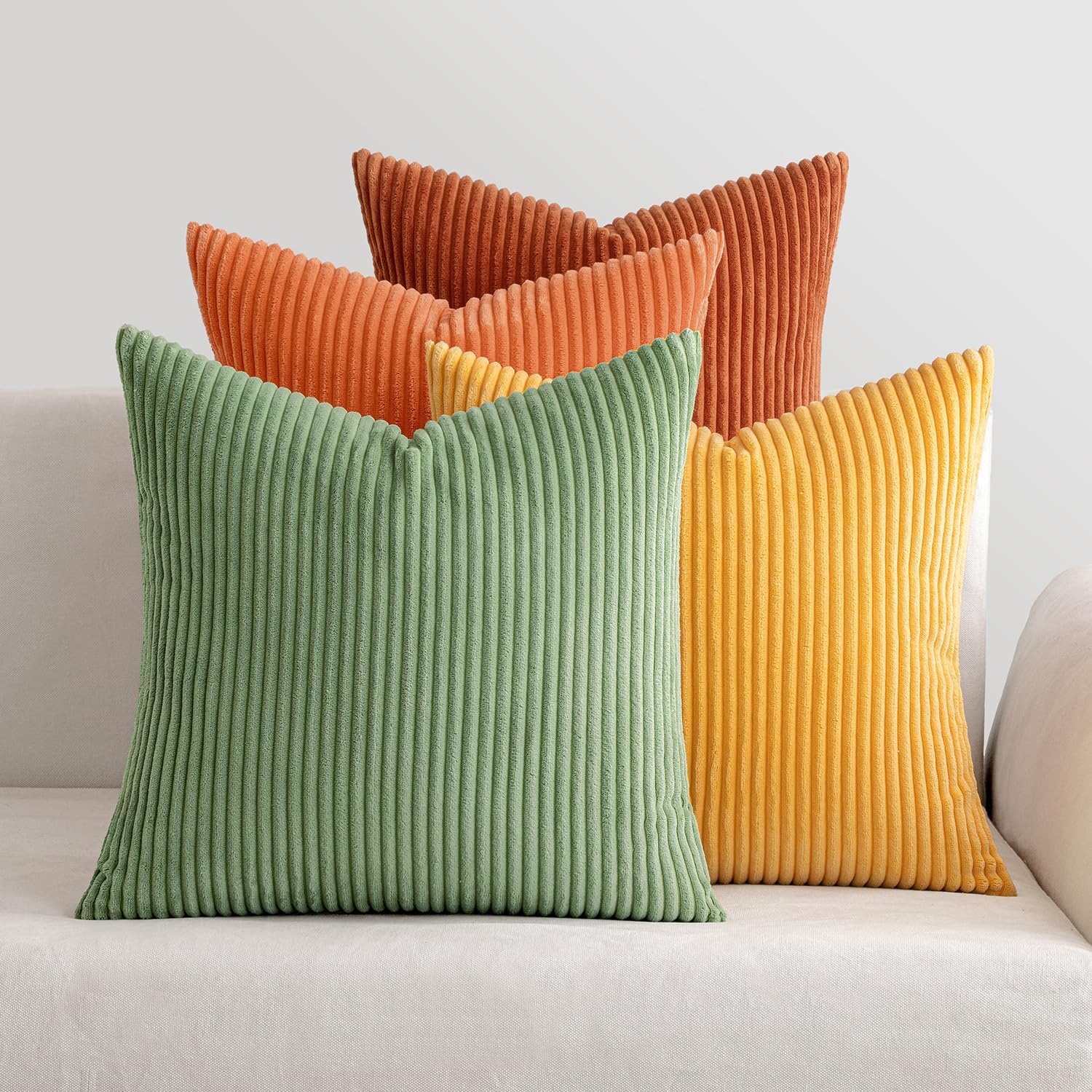 MIULEE Corduroy Cushion Covers: Soft 40x40 cm Pack of 4 in Orange & Green