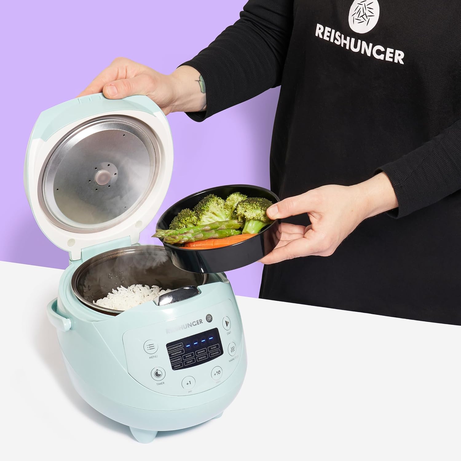 Detalle de Reishunger Mini Auto Cuiseur Riz — 0,6 L, 7 modes, maintien au chaud, accessoire céramique