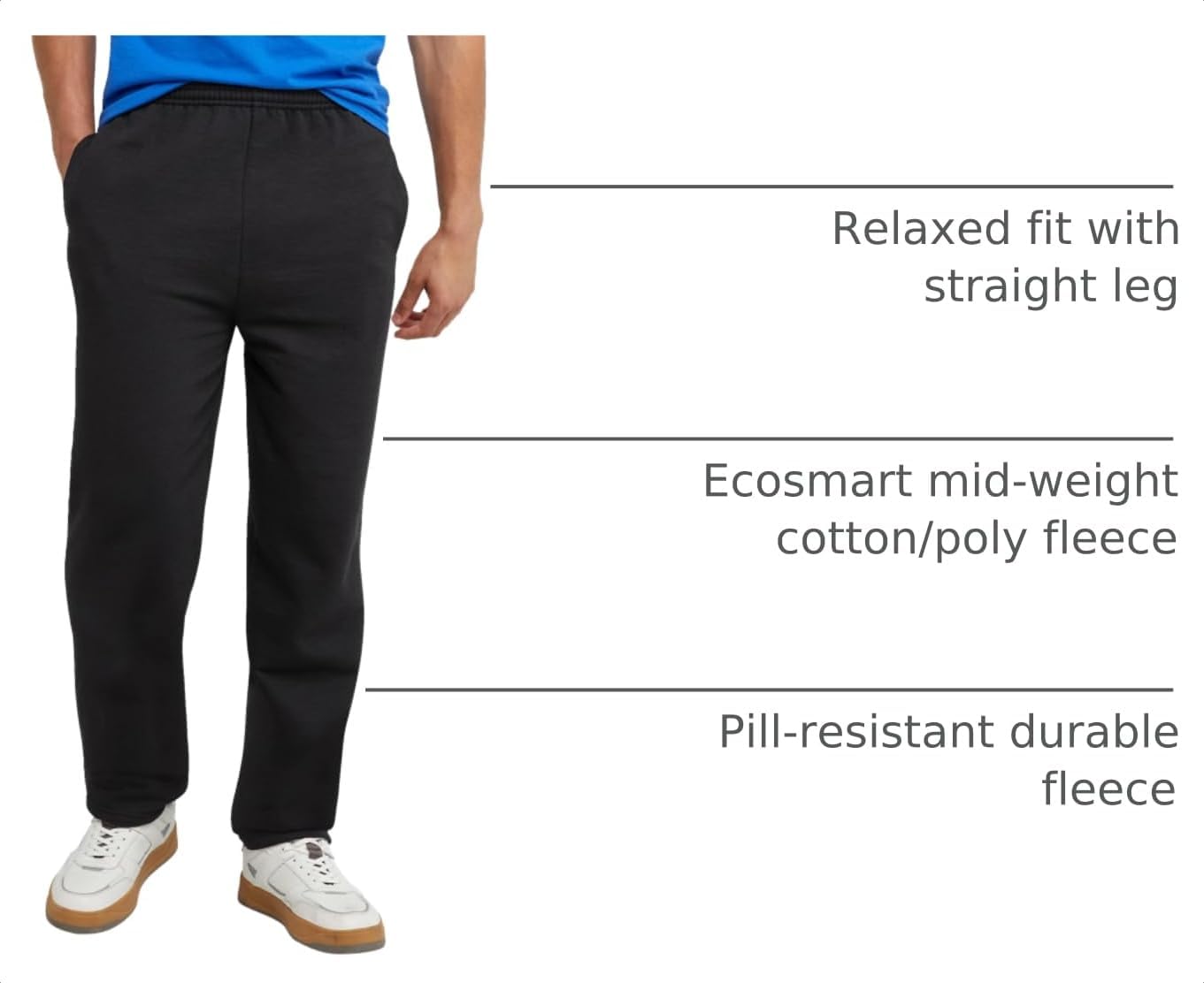 Detalle de Hanes A650 Men's EcoSmart Fleece Sweatpants with Pockets and Open Hem