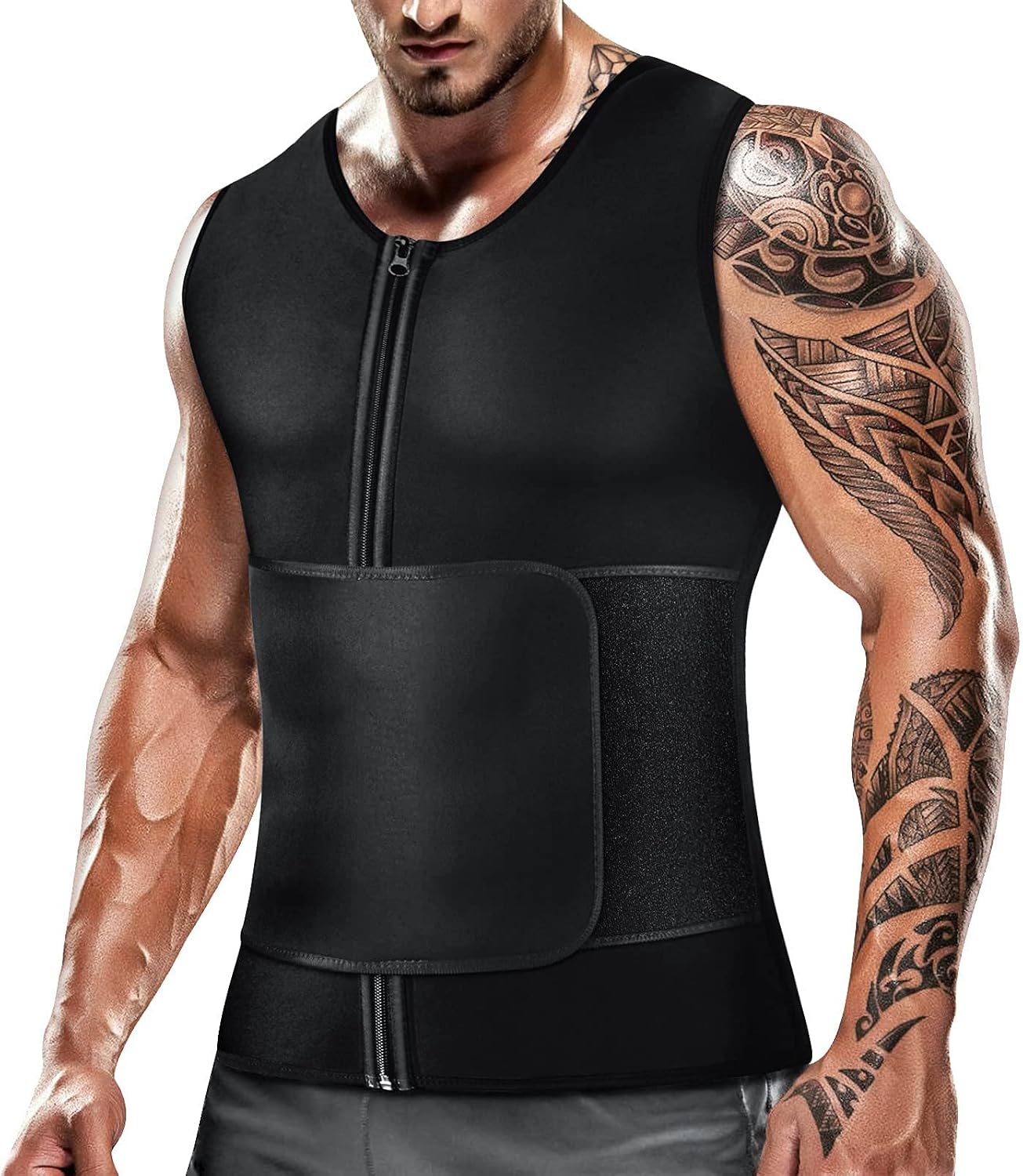 Detalle de Cimkiz Men's Sauna Vest, Neoprene Compression with Adjustable Belt