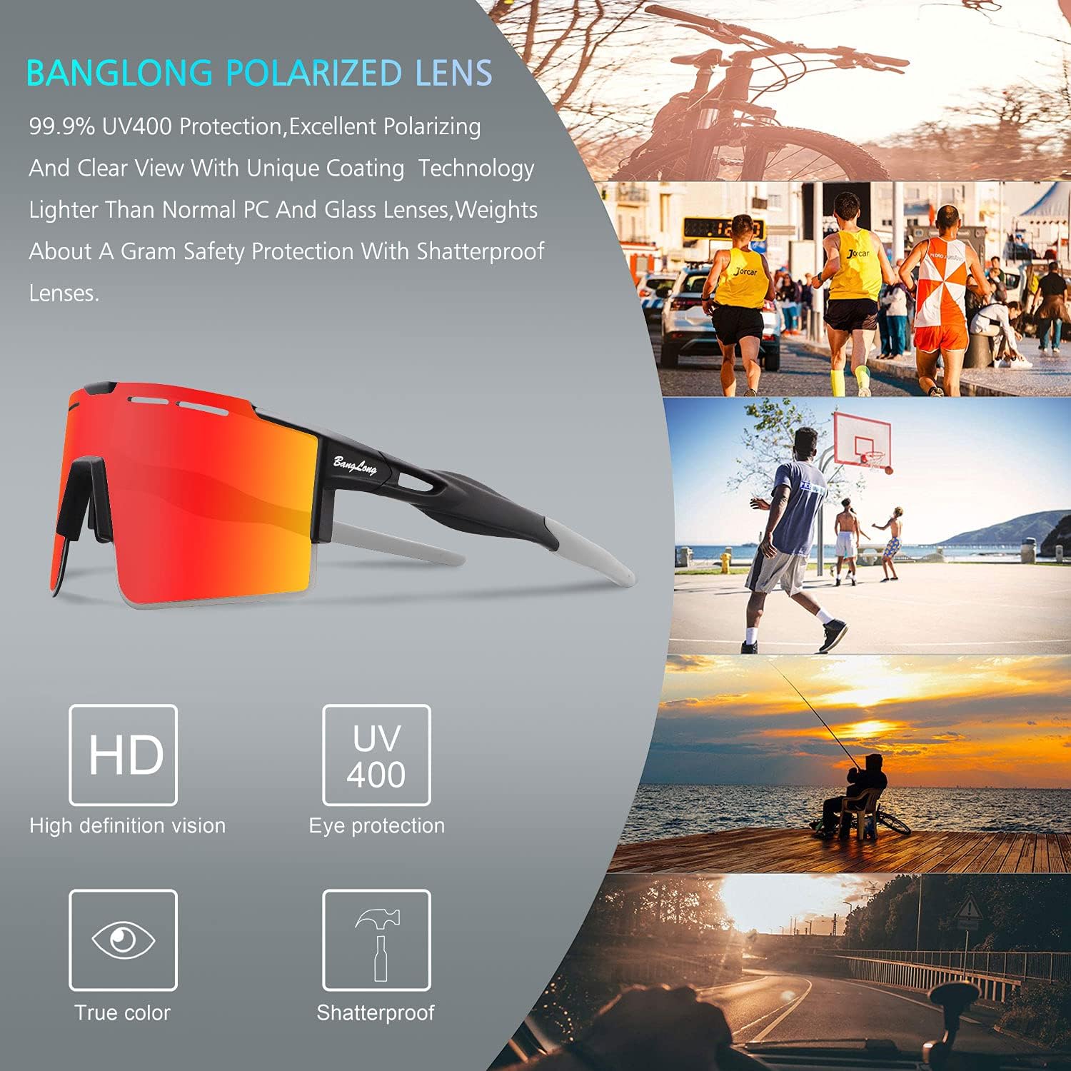 Thumbnail 1 de BangLong Polarisierte Sonnenbrille „Polarisierte Sonnenbrille“ mit 3 Wechselgläsern (UV400)