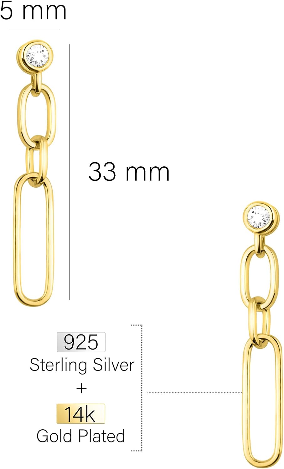 Detalle 2 de SOFIA MILANI: Boucles d'Oreilles pendantes en Argent 925 avec Zircon – motif chaîne