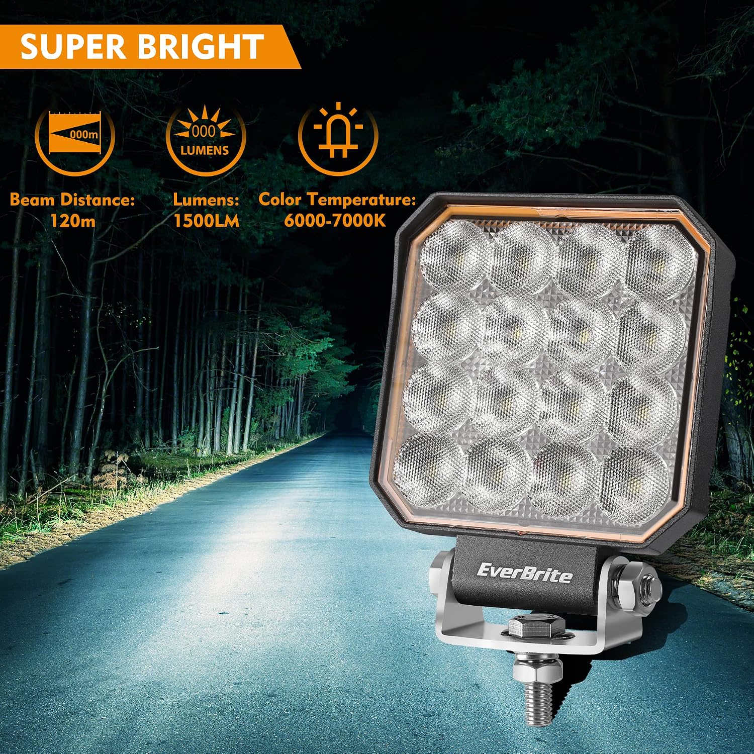 Detalle de EverBrite Faro da Lavoro con 16 LED, 25W (2 pezzi) IP66 6000-7000K per fuoristrada