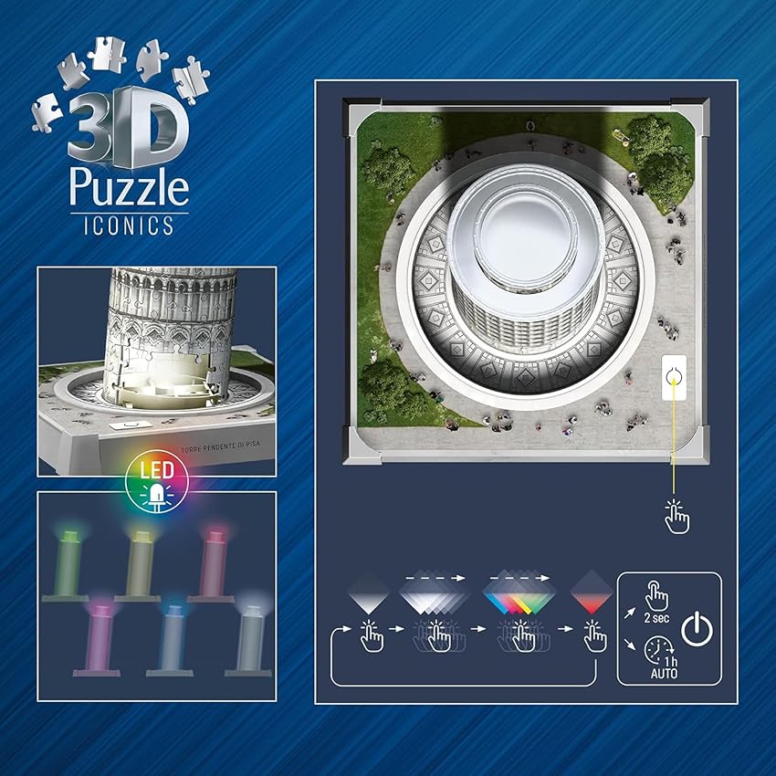 Detalle 2 de Ravensburger Puzzle 3D Torre de Pisa LED, 216 piezas 🧩