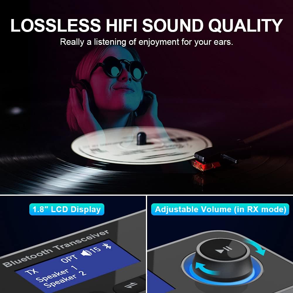 Thumbnail 6 de Ainostone Bluetooth-audioadapter met Bluetooth 5.0, zender, ontvanger en bypass