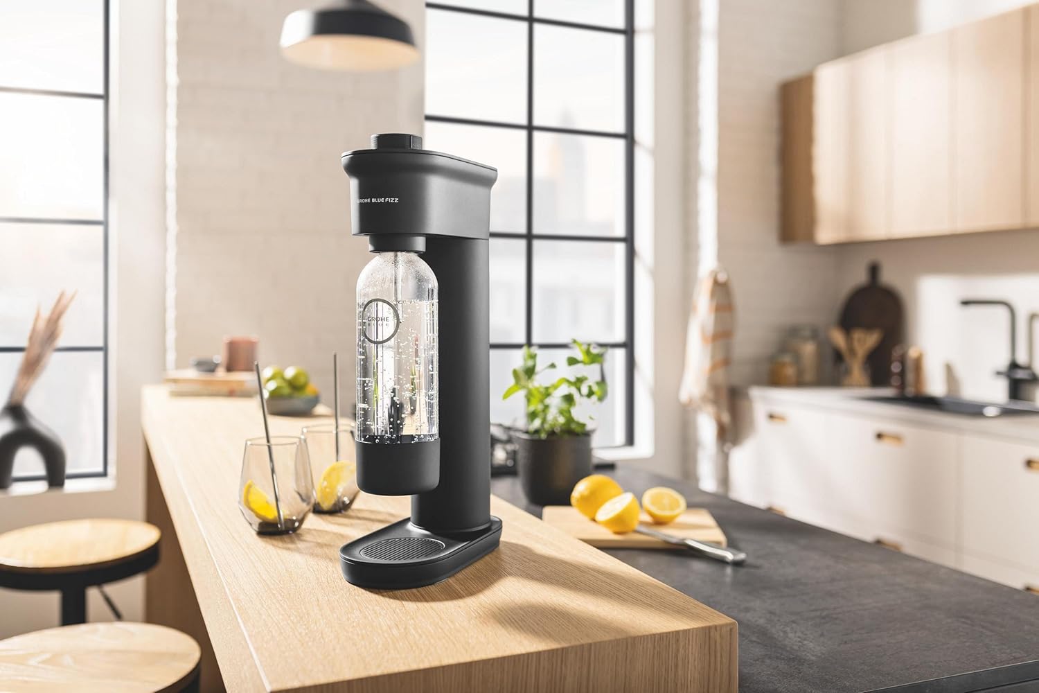 Detalle de GROHE Blue Fizz Wasserflasche 850 ml, Schwarz – kompatibel mit GROHE Fizz Wassersprudler