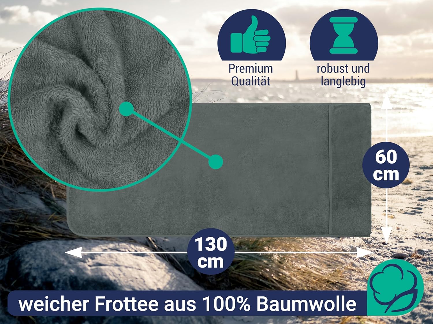 Detalle de Marie´s Home Housse en tissu éponge 60 × 130 cm pour chaise et chaise longue – coton certifié