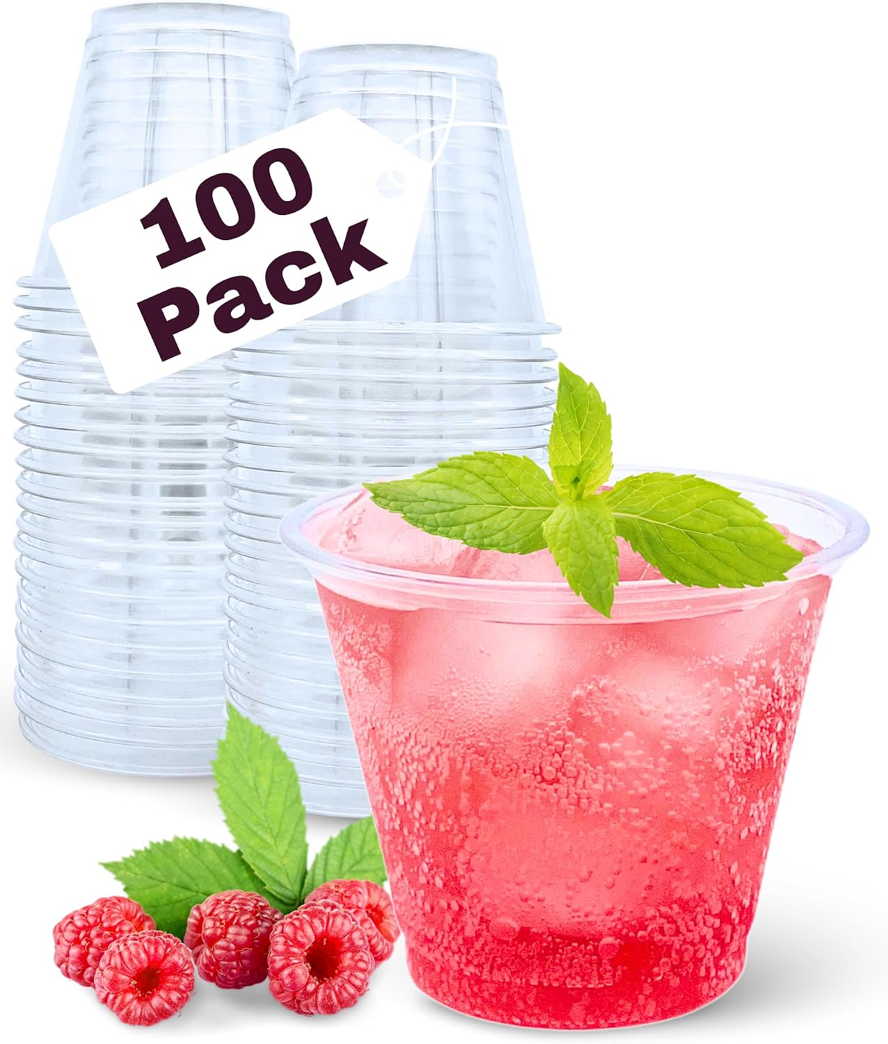 Detalle de Aatriet 100 Pack 9 oz Clear Plastic Cups: Durable, Recyclable, Versatile Party Cups