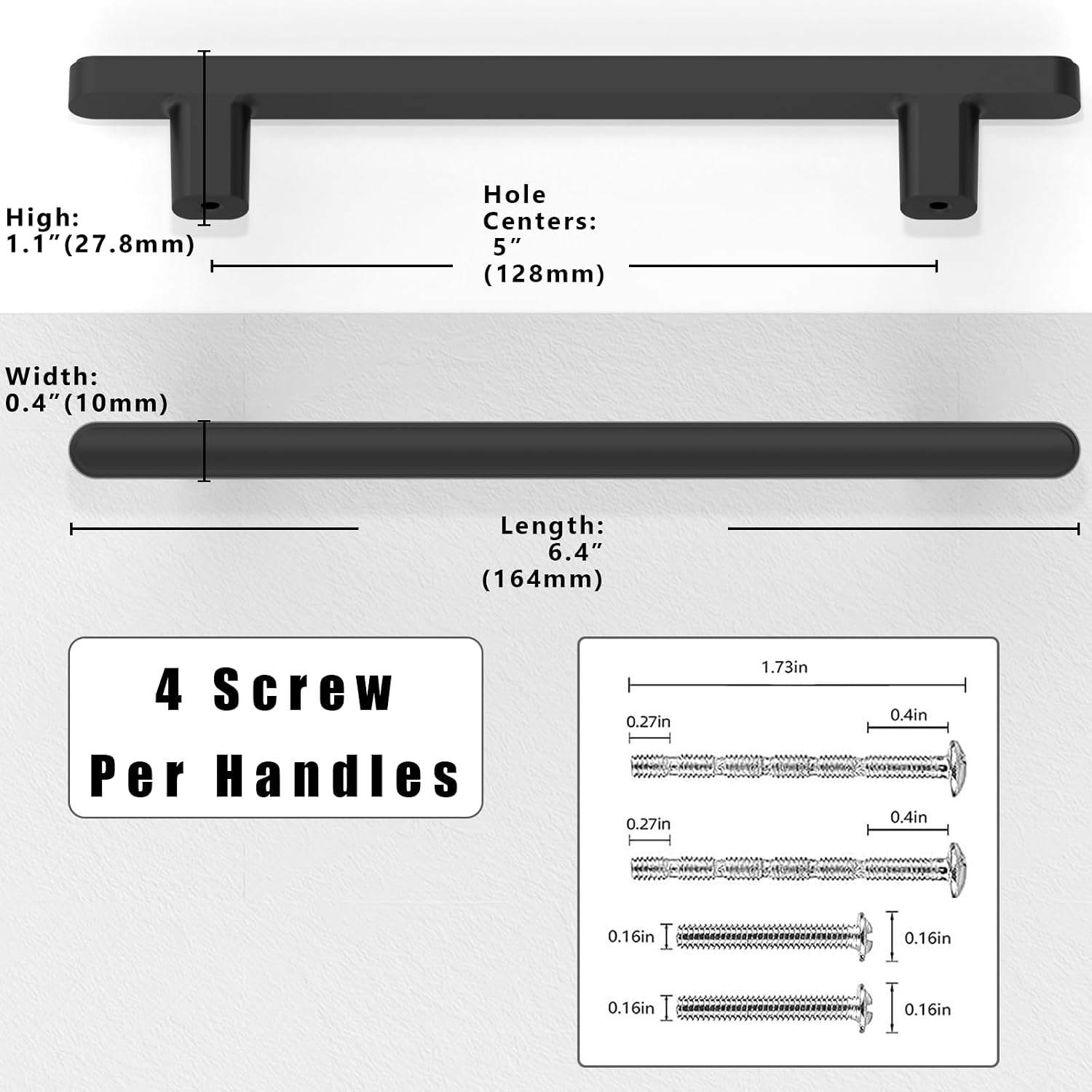Thumbnail 1 de Asimerdeco AR007 Matte Black Cabinet Pulls, 5-Inch (128mm) Centre Spacing, 10-Pack