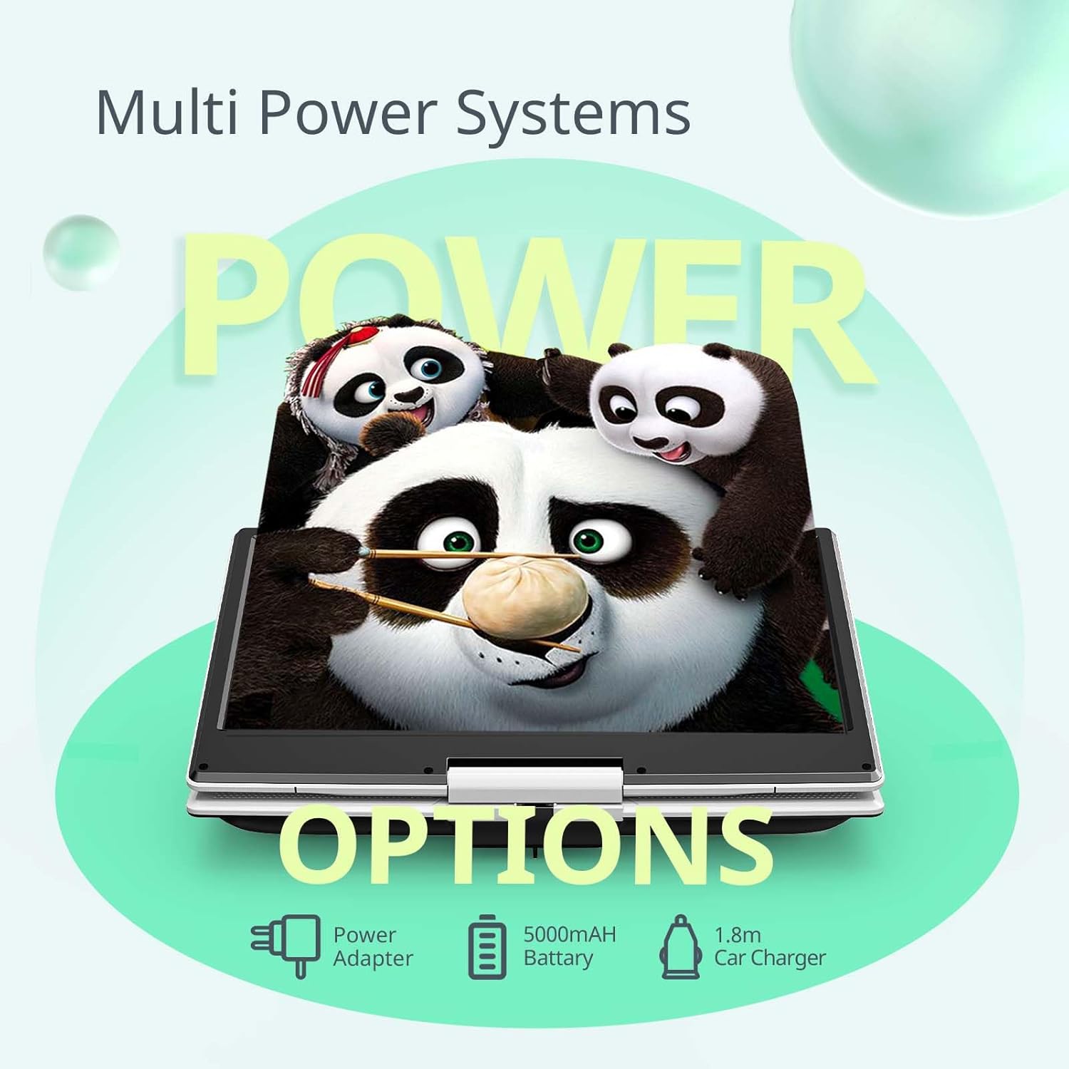 Thumbnail 5 de Yoton 16.9" Portable DVD Player with 14.1" HD Swivel Screen (White) — up to 6 hours playtime