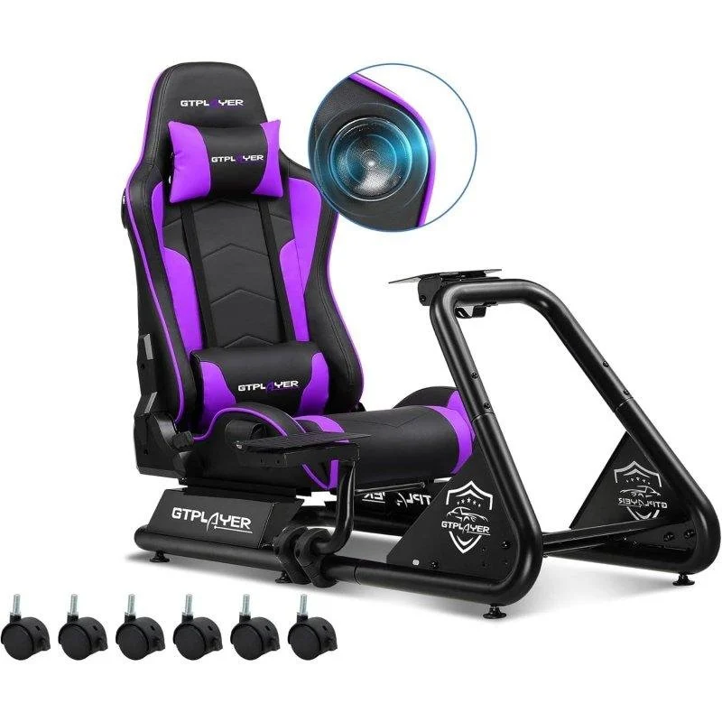 Detalle de Simulador de Carreras GTPLAYER con Altavoces y Soporte Ajustable – Violeta