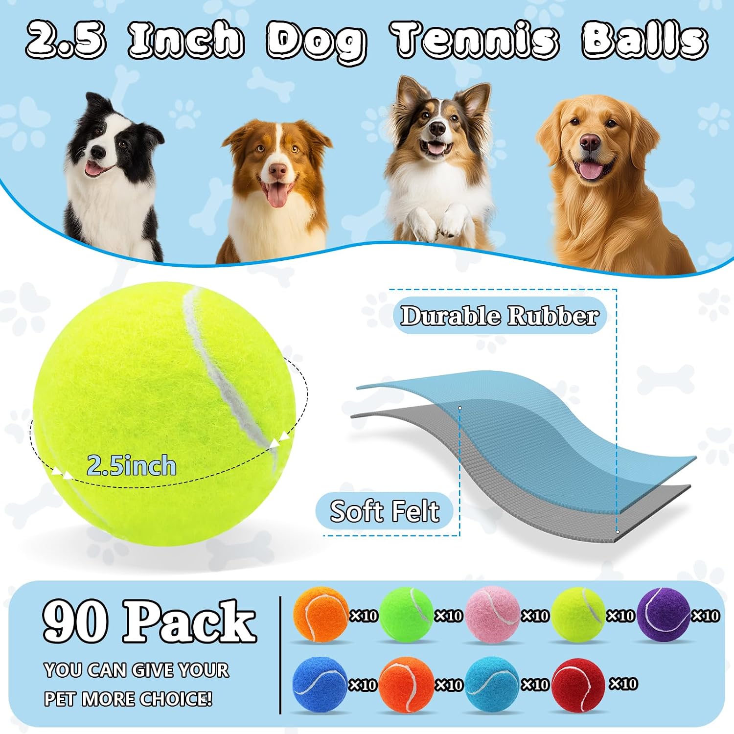 Detalle 2 de Magicorange GDOGBALL323 Dog Tennis Balls, 90-Pack, 2.5-Inch Multicolor