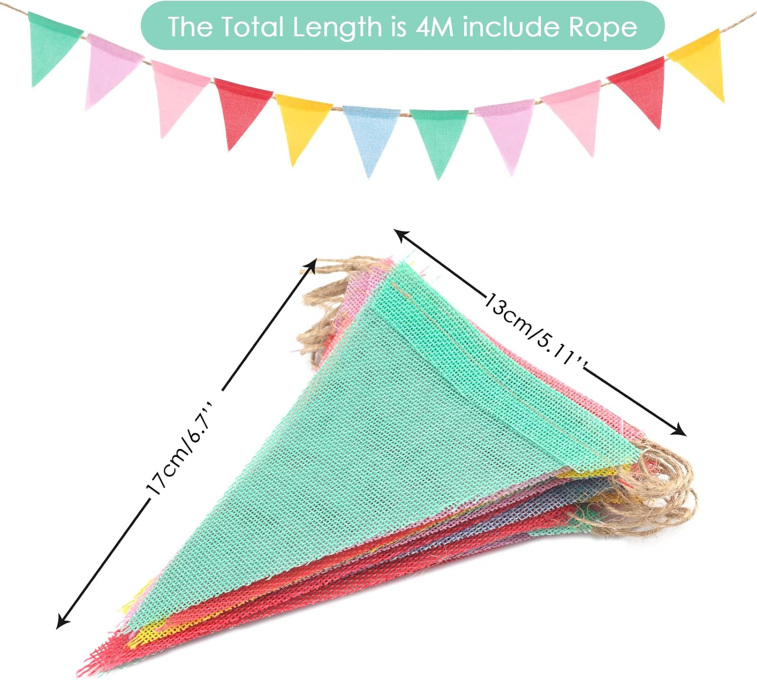 Thumbnail 1 de G2PLUS 60PCS Waterproof Burlap Bunting Banner – 20M Pastel Rainbow Flags for Garden and Event Decor
