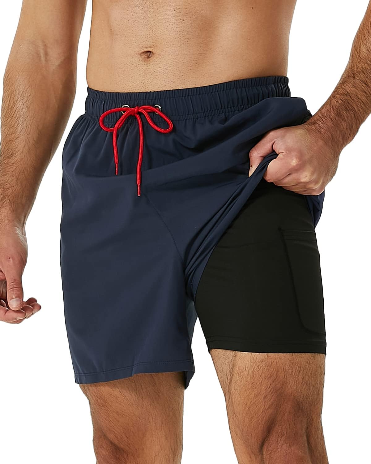 Thumbnail 6 de SILKWORLD Mens 2 in 1 Swim Shorts with Compression Liner and Zipper Pockets
