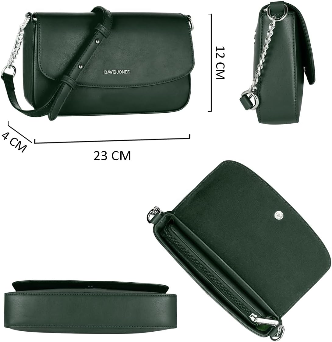 Thumbnail 5 de Petit sac bandoulière femme David Jones en PU rigide vert – pochette téléphone, besace rectangle