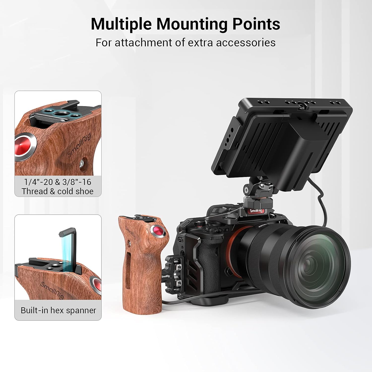 Detalle de SmallRig 3323 Threaded Side Handle with Record Start/Stop Remote Trigger for Sony, FUJIFILM, Panasonic and more