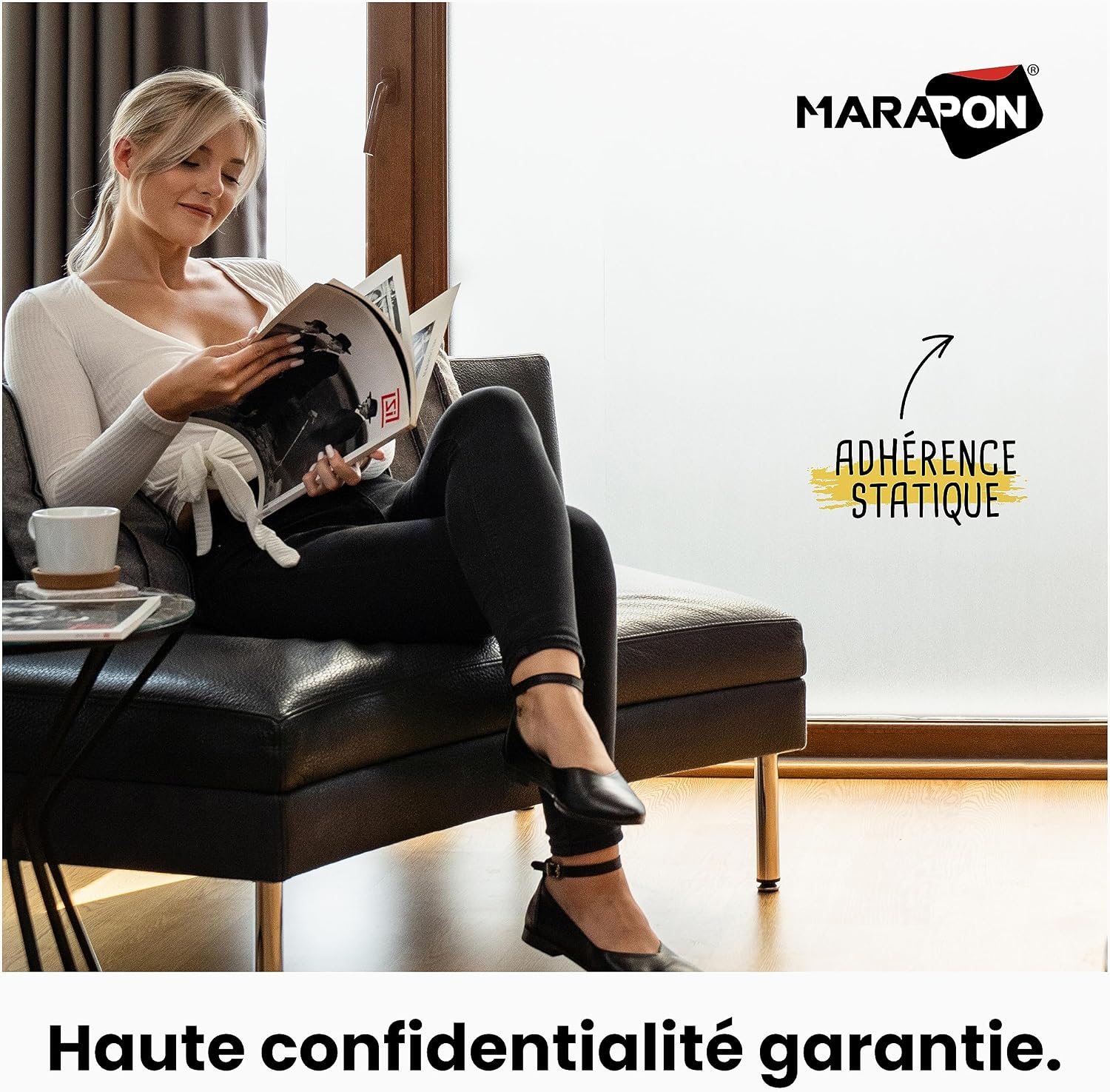 Detalle de MARAPON Film pour Fenêtre Effet Verre Dépoli 0,90x2 m – Adhésion Statique sans Colle, Satiné, Protection UV