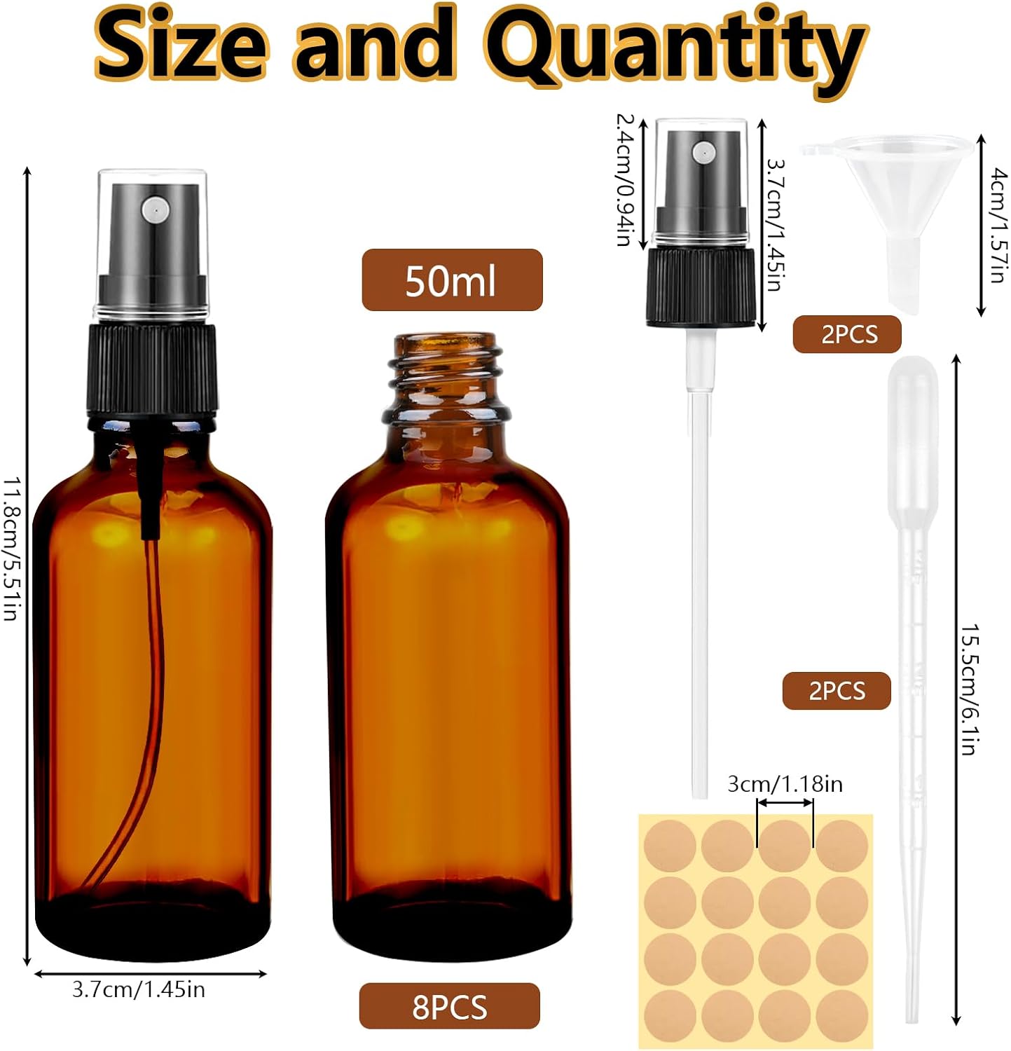 Detalle de Maxmoc Braunglas Sprühflaschen Set (50 ml), 8 Stück – nachfüllbare Zerstäuber mit Trichter, Tropfer und Etiketten