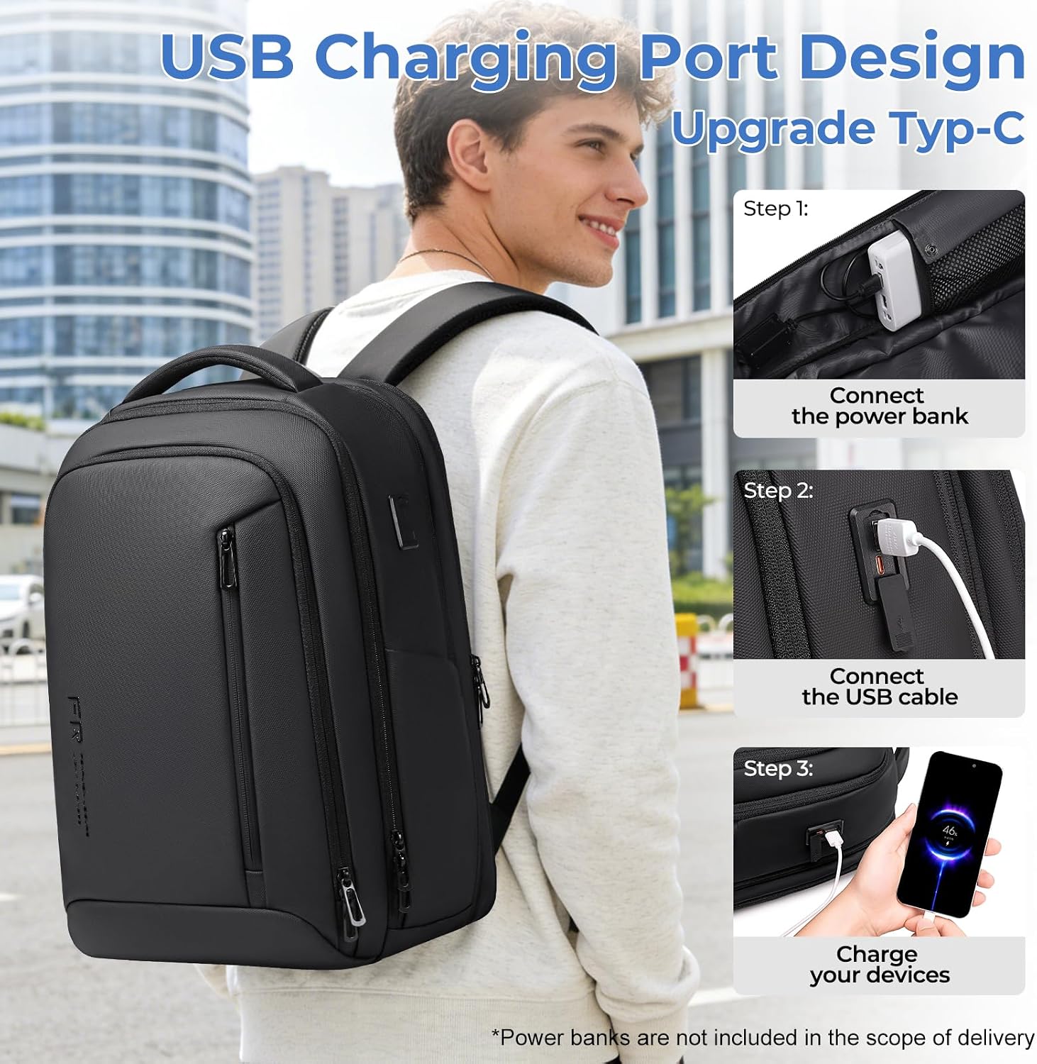 Detalle de Fenree.geer Laptop Backpack with USB Port – 26L-38L Expandable Travel Backpack for 17-inch Laptops