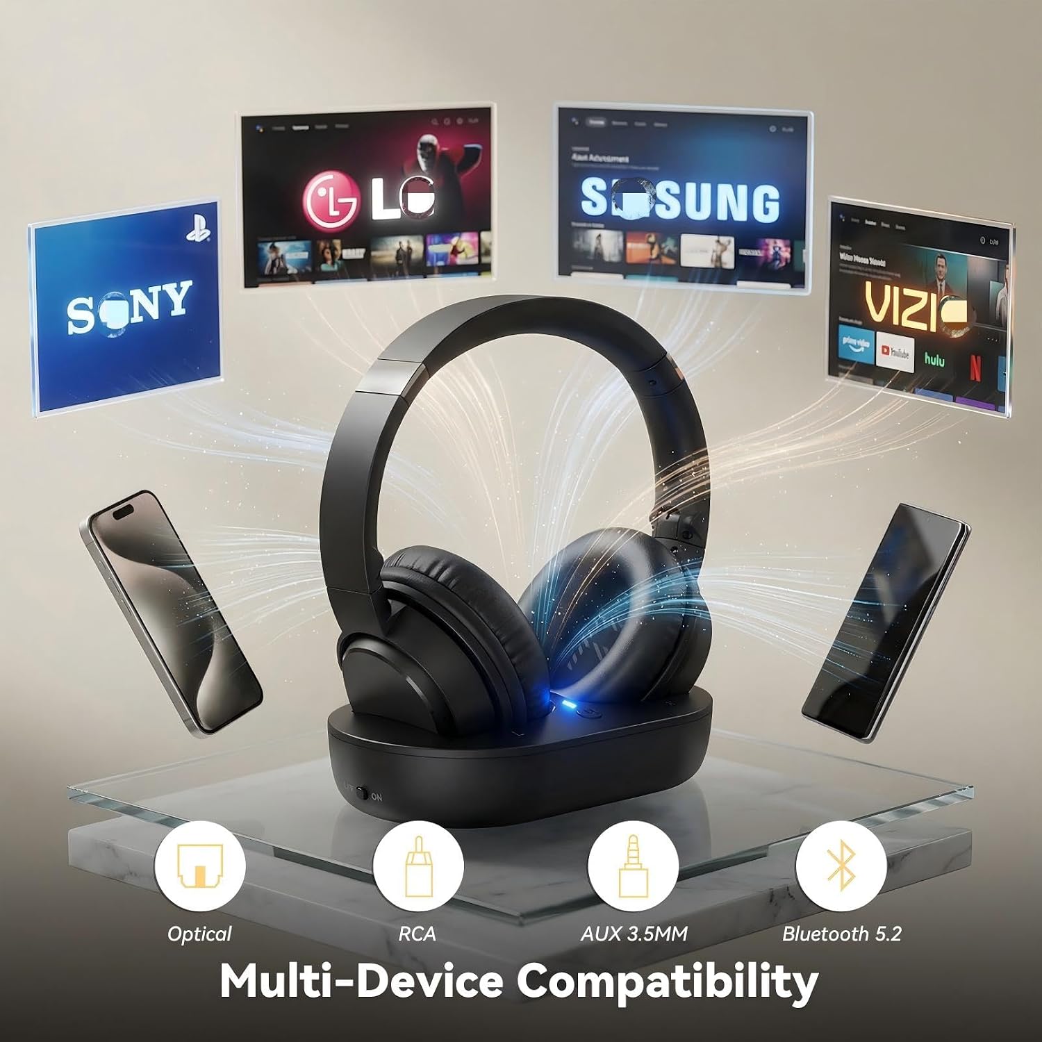 Detalle 1 de Waxop TV Headphones with 65-Hour Playtime