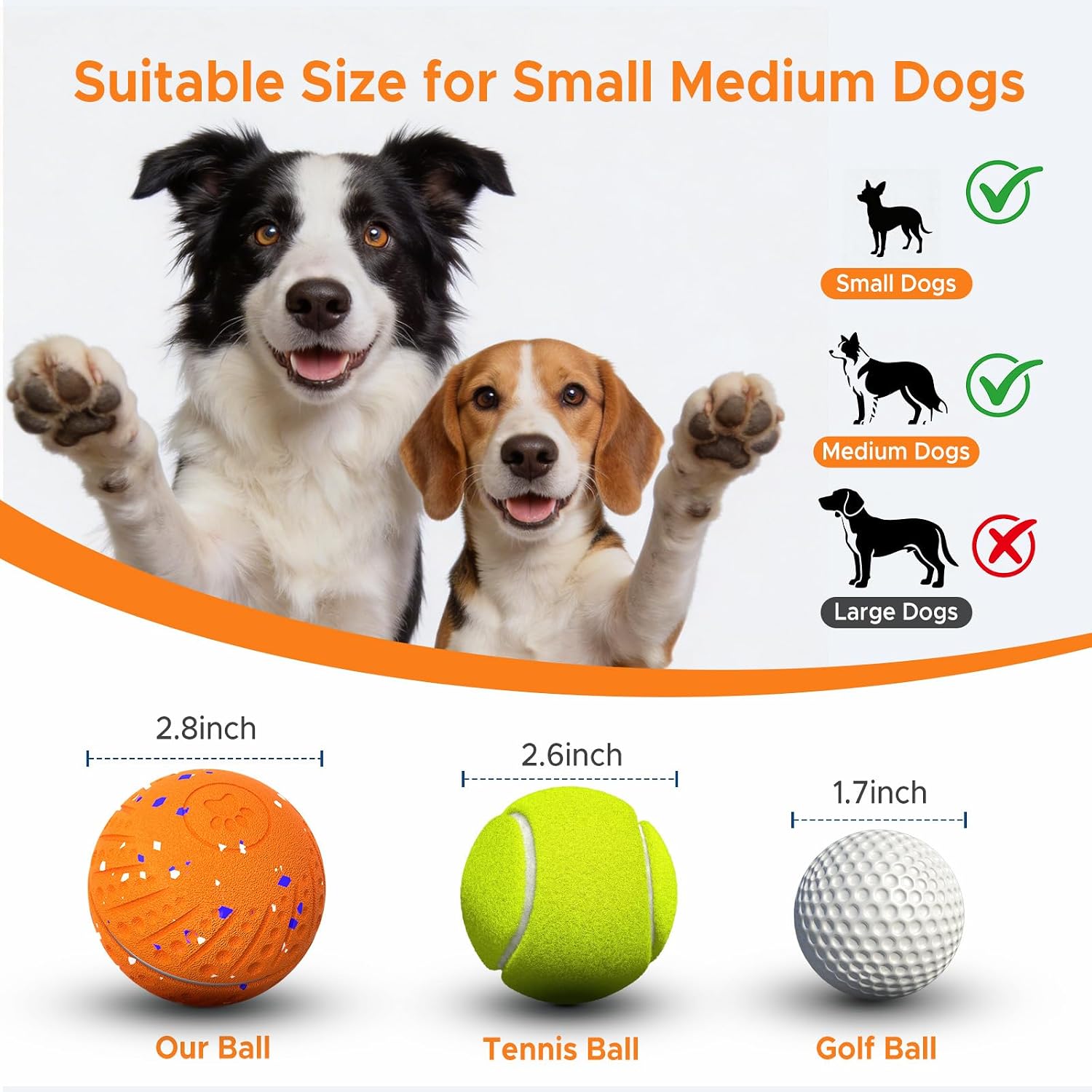 Detalle de BFFWOW Interactive Dog Ball for Small to Medium Dogs featuring 3 Modes, RGB Lights and Replaceable Shell (Orange) — 2.8 Inch