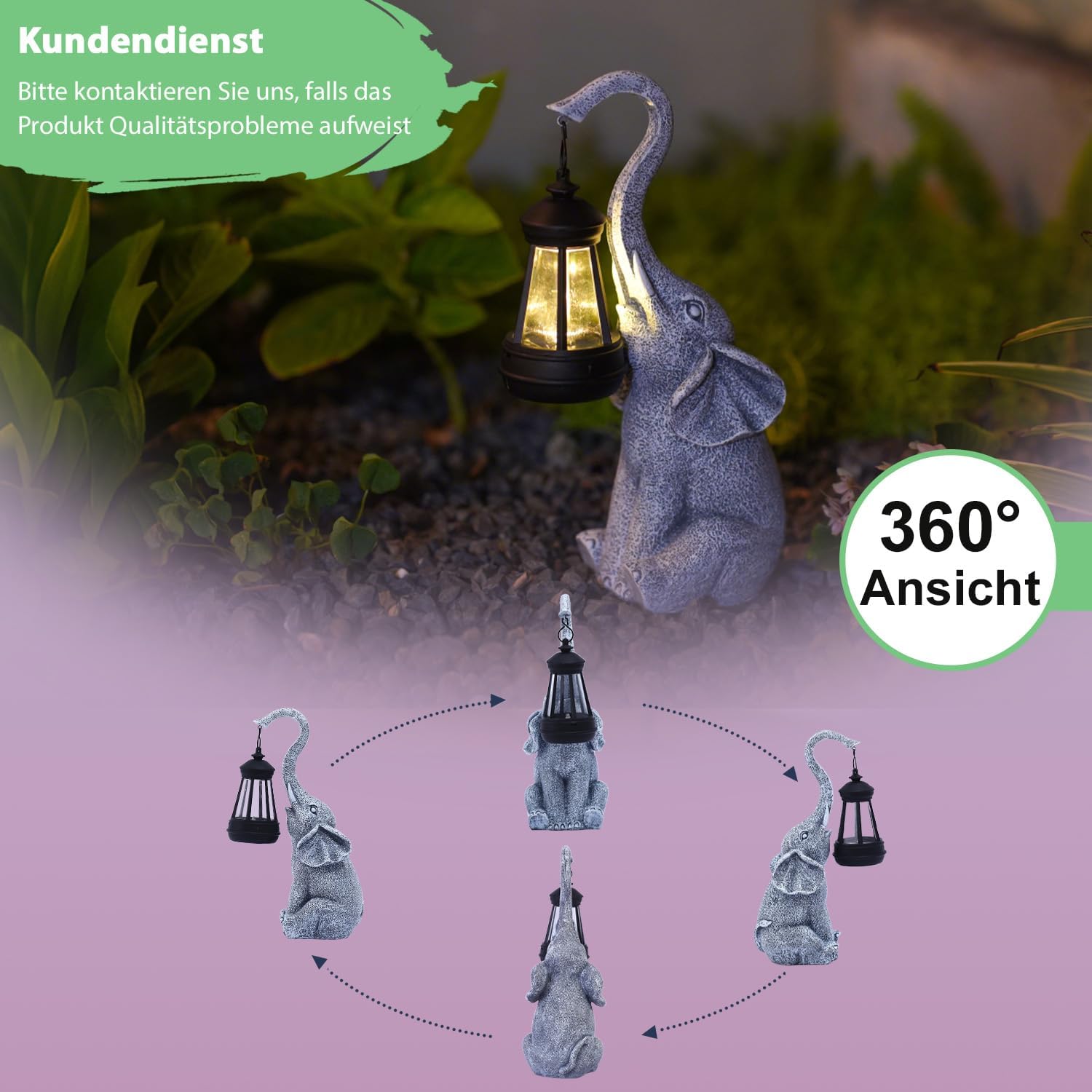 Thumbnail 3 de Yeomoo Elefanten Deko mit Solar Laterne – wetterfeste Gartenfigur mit LED-Solarlampe, 11×11×27,5 cm