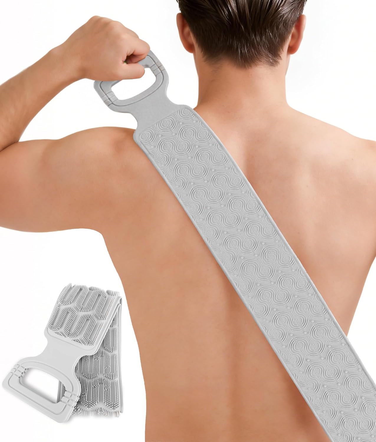 Detalle de Mabnuby Silicone Back Scrubber with Handles, Grey, 87 cm