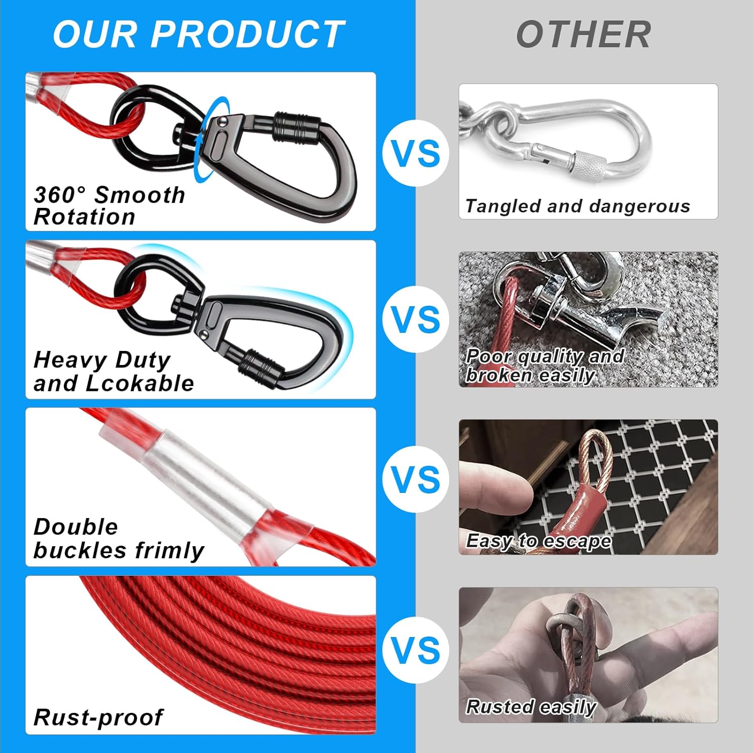Thumbnail 5 de Dog Tie Out Cable 20ft reflective lead 🐕