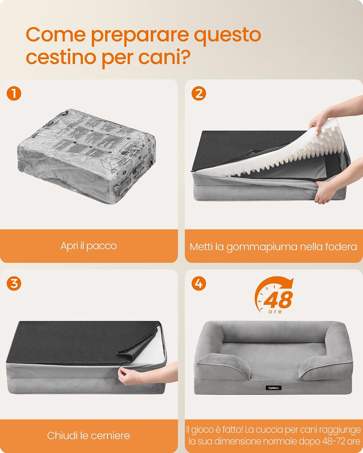 Thumbnail 6 de Feandrea Cuccia Ortopedica per Cani M – Letto con Bordo Rialzato, 76x51x16 cm, Grigio Tortora