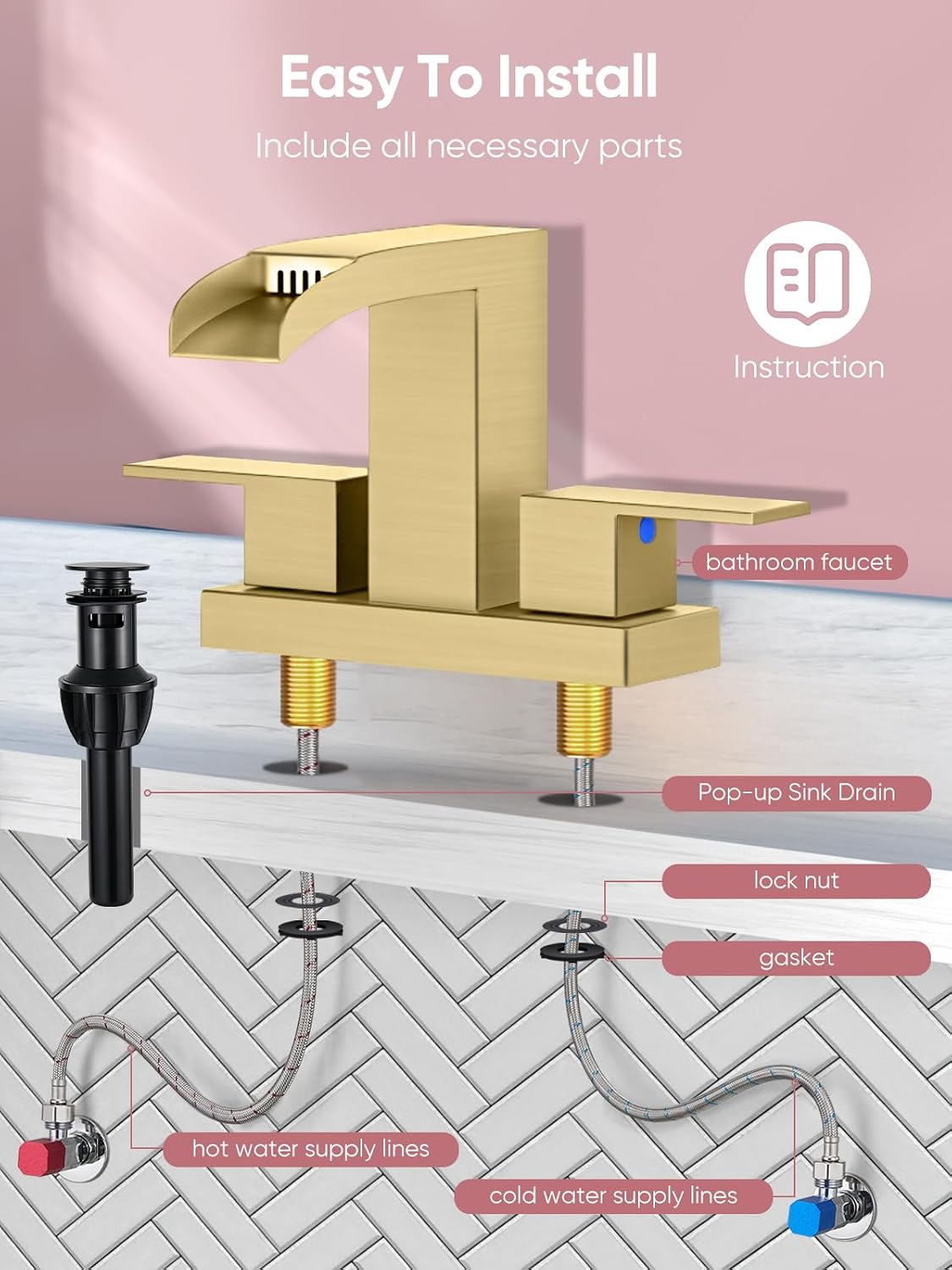 Detalle 2 de Cobbe Bathroom Faucet, Brushed Gold