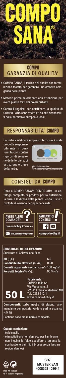 Detalle 2 de COMPO SANA Terriccio Universale 50 l – per piante d'appartamento, balcone e giardino