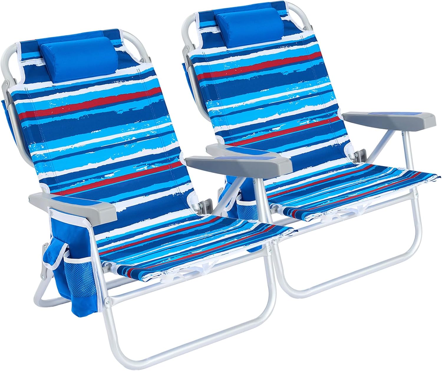 SUNNYFEEL Low Beach Chair 2 Pack: Portable, 5-Position Reclining Chairs with Cooler Bag