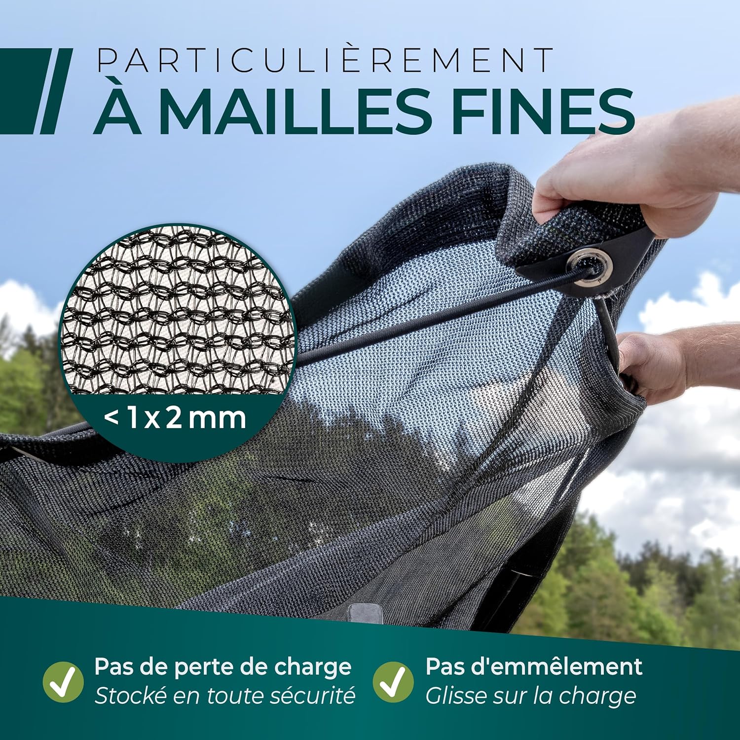 Detalle de CargoVA Filet de remorque à mailles fines 2x3,5 m – Filet de couverture noir avec corde élastique