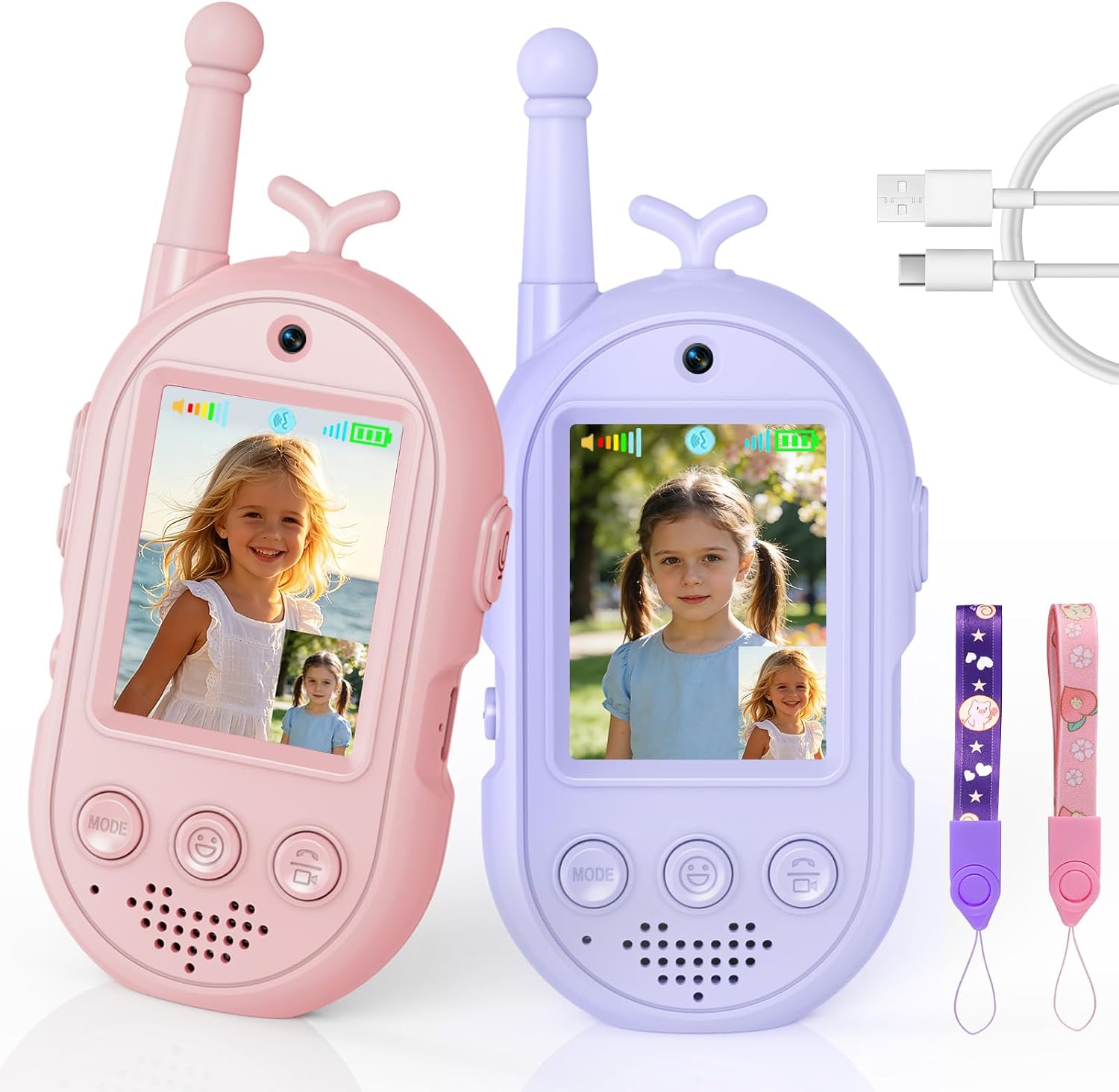 Detalle de Walkie Talkie Kinder 2er Set mit Video-Display – Wiederaufladbare Funkgeräte für Abenteuer im Freien