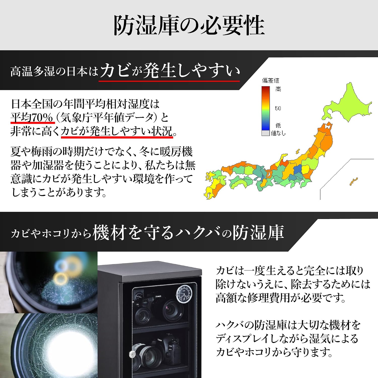 Detalle 2 de ハクバ KED-60AZ E-ドライボックス 防湿庫 60L・電子制御・温湿度計付き