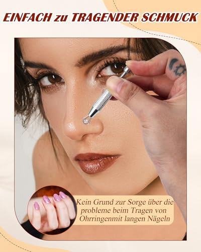 Detalle de LOLIAS Piercing Kugel Aufdreher Zange – Wechsel-Set für Ohrpiercings (16G/18G) aus Edelstahl